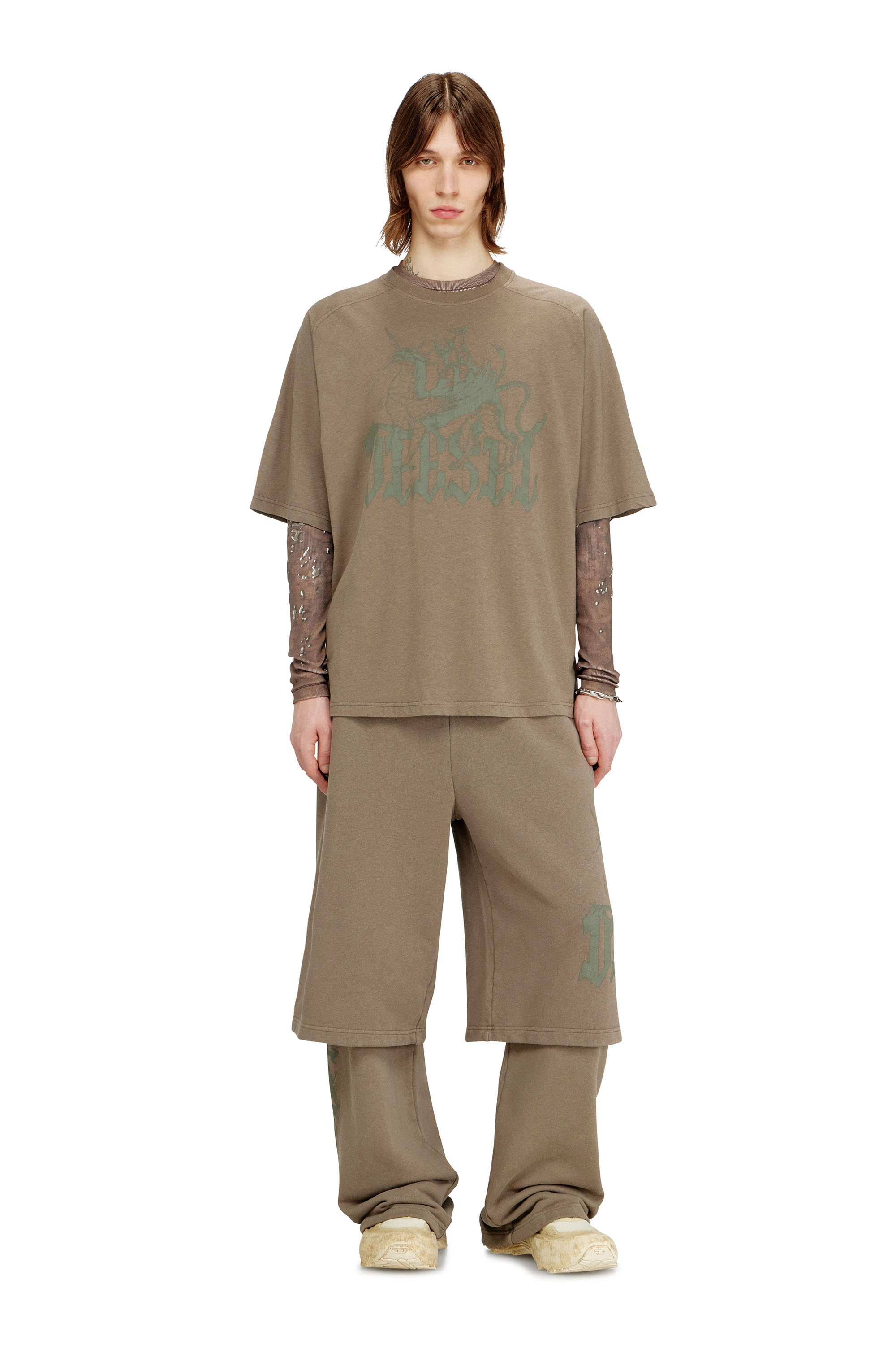 Diesel - T-JUSSI-A, Man's Printed T-shirt in cotton and hemp in Beige - 2