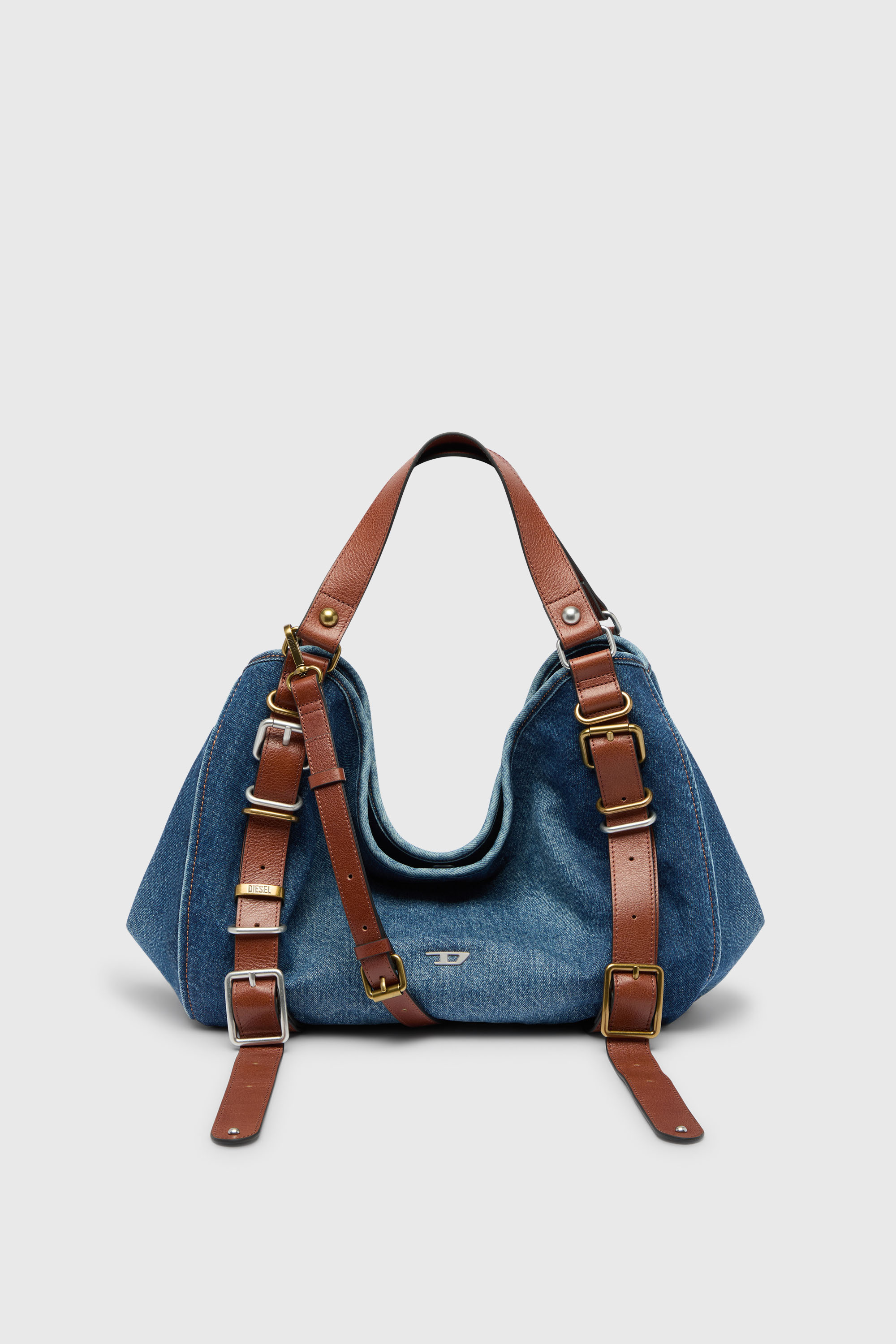 Diesel - D-ONE TOPHANDLE M, Woman's D-One-Medium top-handle bag in denim and leather in Blue - 1