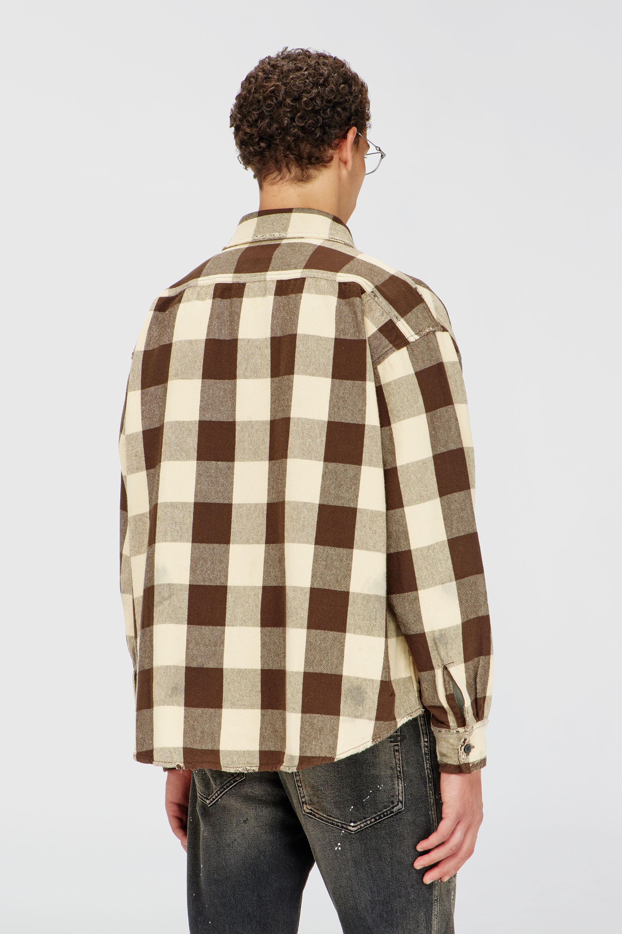 Diesel - S-DRUM, Man's Check flannel shirt with distressed effect in Beige/Brown - 4