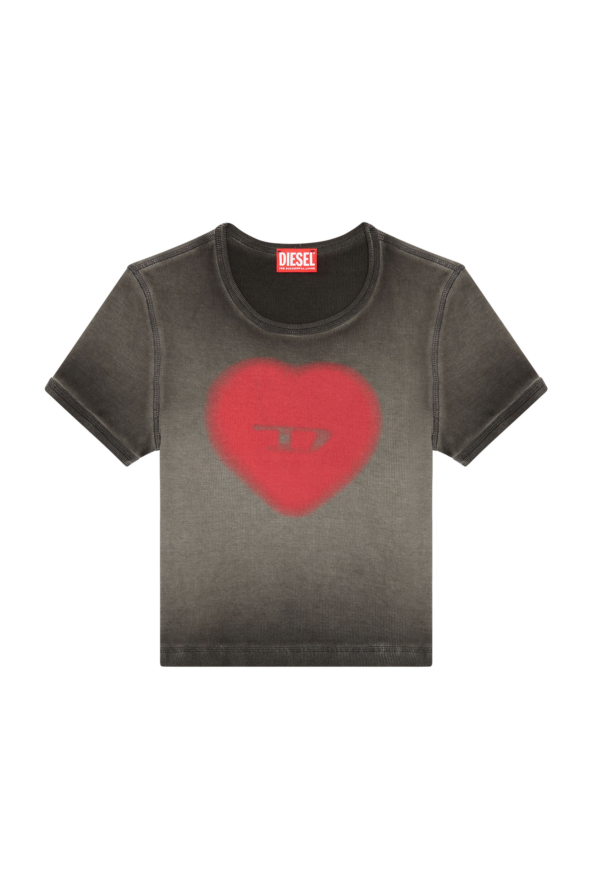 T-ELE, Black Diesel - T-ELE, Woman's Ribbed T-shirt with watercolour heart D in Black - 2