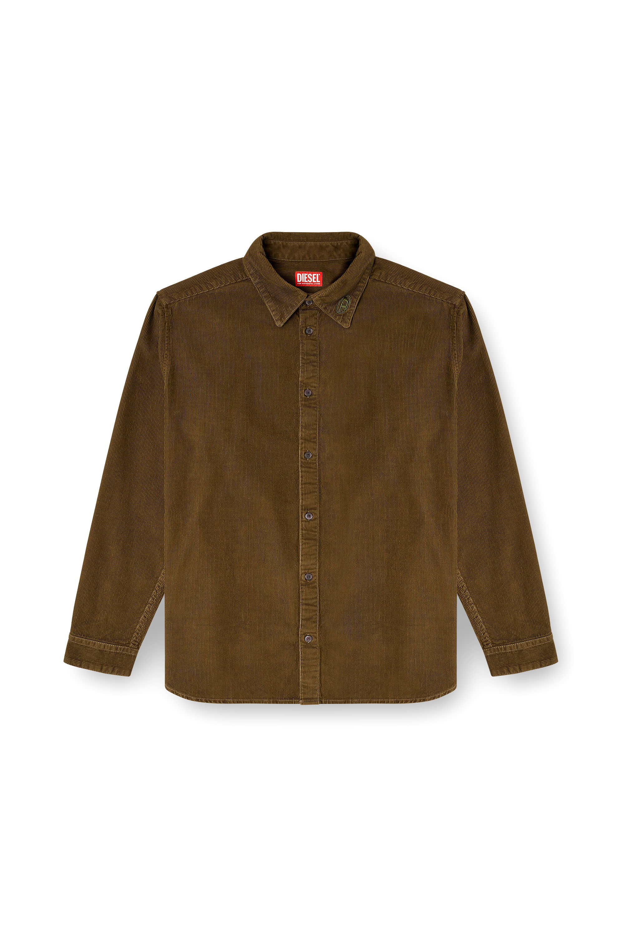 Diesel - S-SIMPLY-AJFQ, Man's Cotton shirt with embroidery on the collar in Green - 2