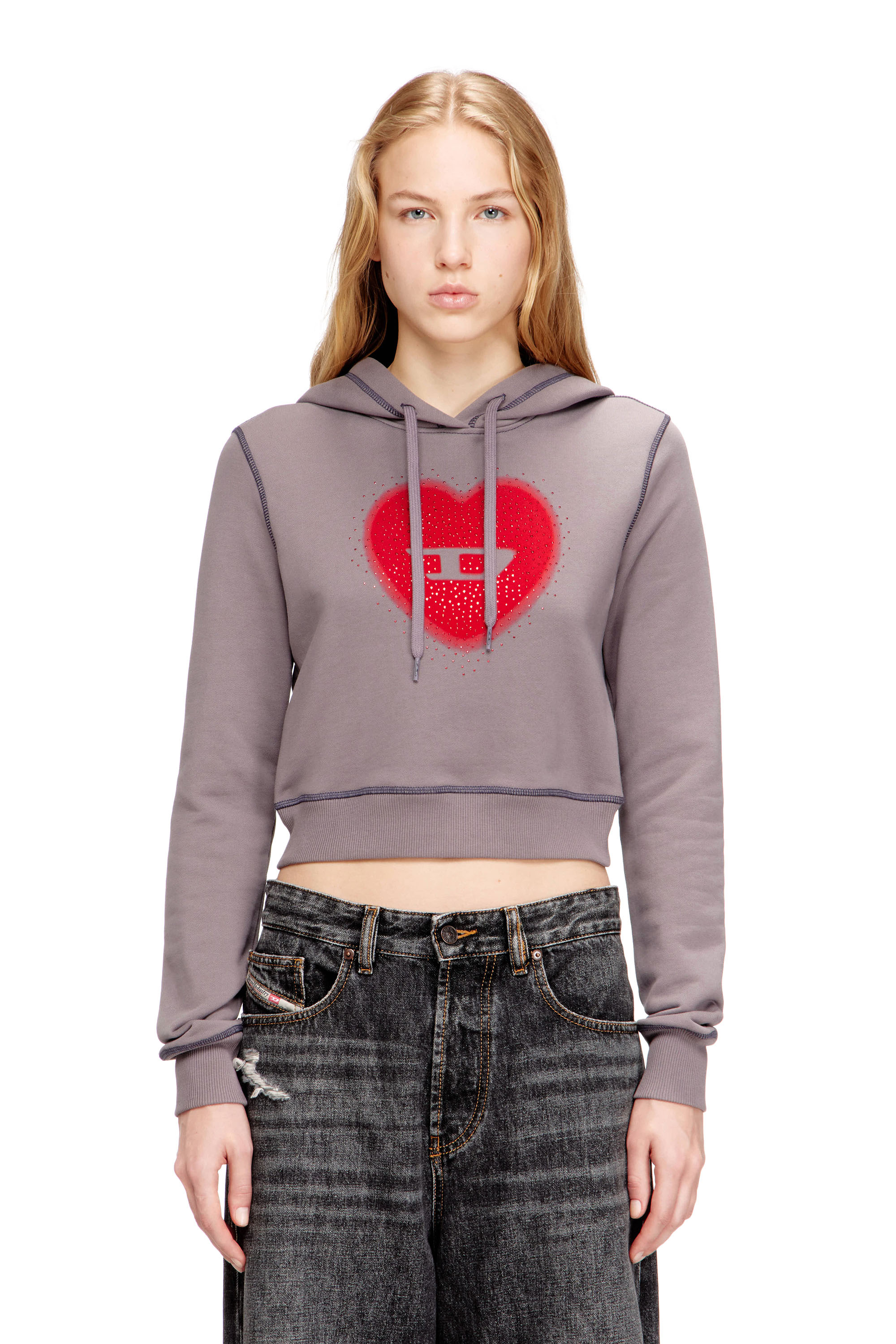 Diesel - F-SLIMMY-HOOD-S5, Woman's Hoodie with heart print and studs in null - 1