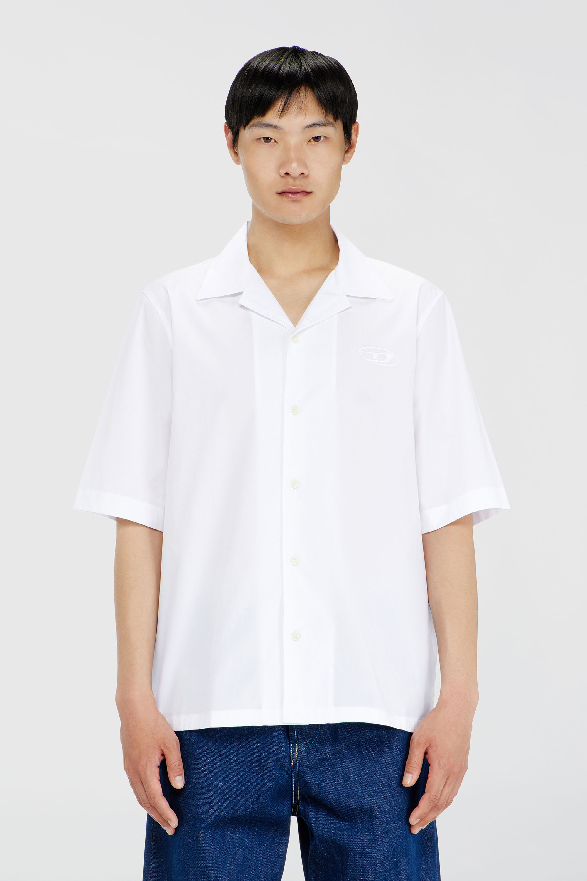 Diesel - S-MAC-GSBH, Man's Stretch poplin shirt with Oval D embroidery in White - 1