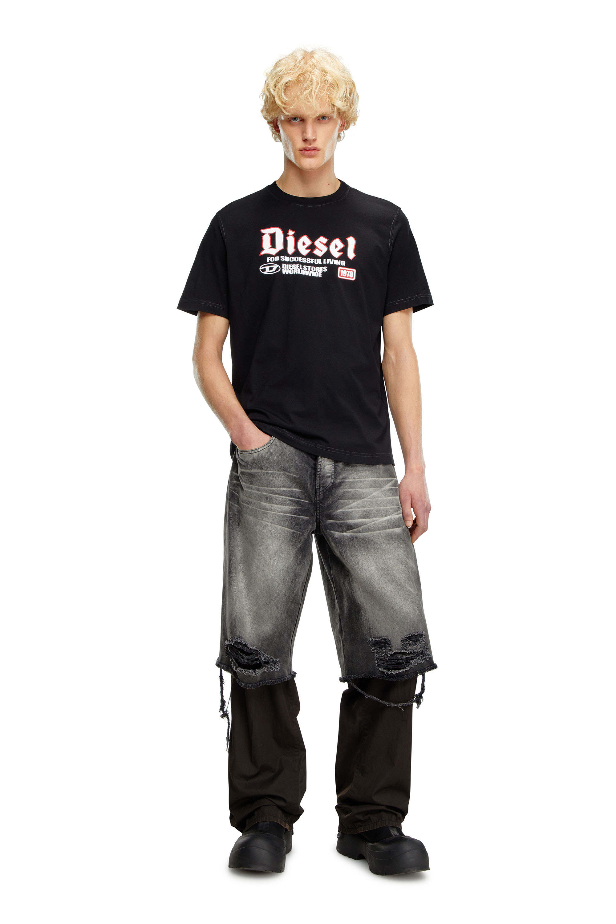 Diesel - T-ADJUST-K1, Man's T-shirt with flocked Diesel print in Black - 2