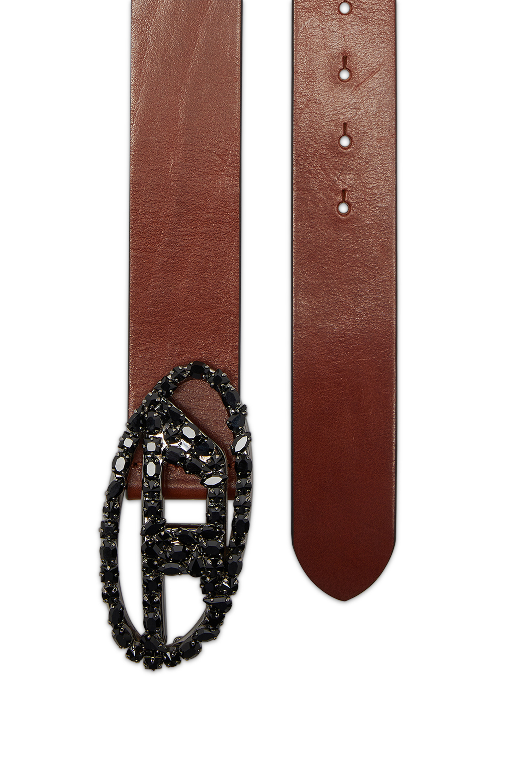 Diesel - B-1DR W-CROWN, Woman's 4 cm pull-up leather belt with jewel buckle in Brown - 2