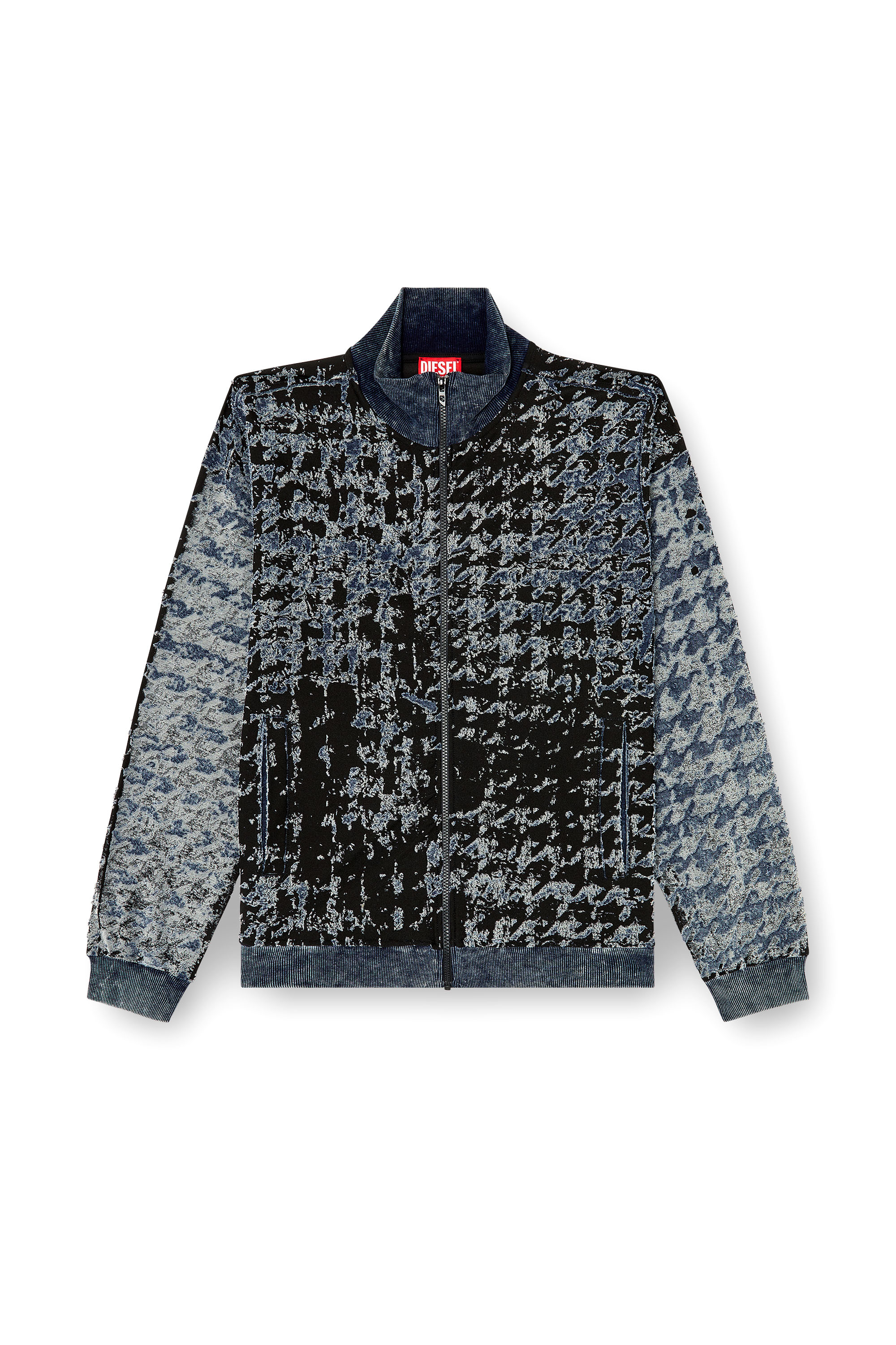 S-CORR, Black/Blue Diesel - S-CORR, Man's Devoré houndstooth zip-up top in Black/Blue - 2