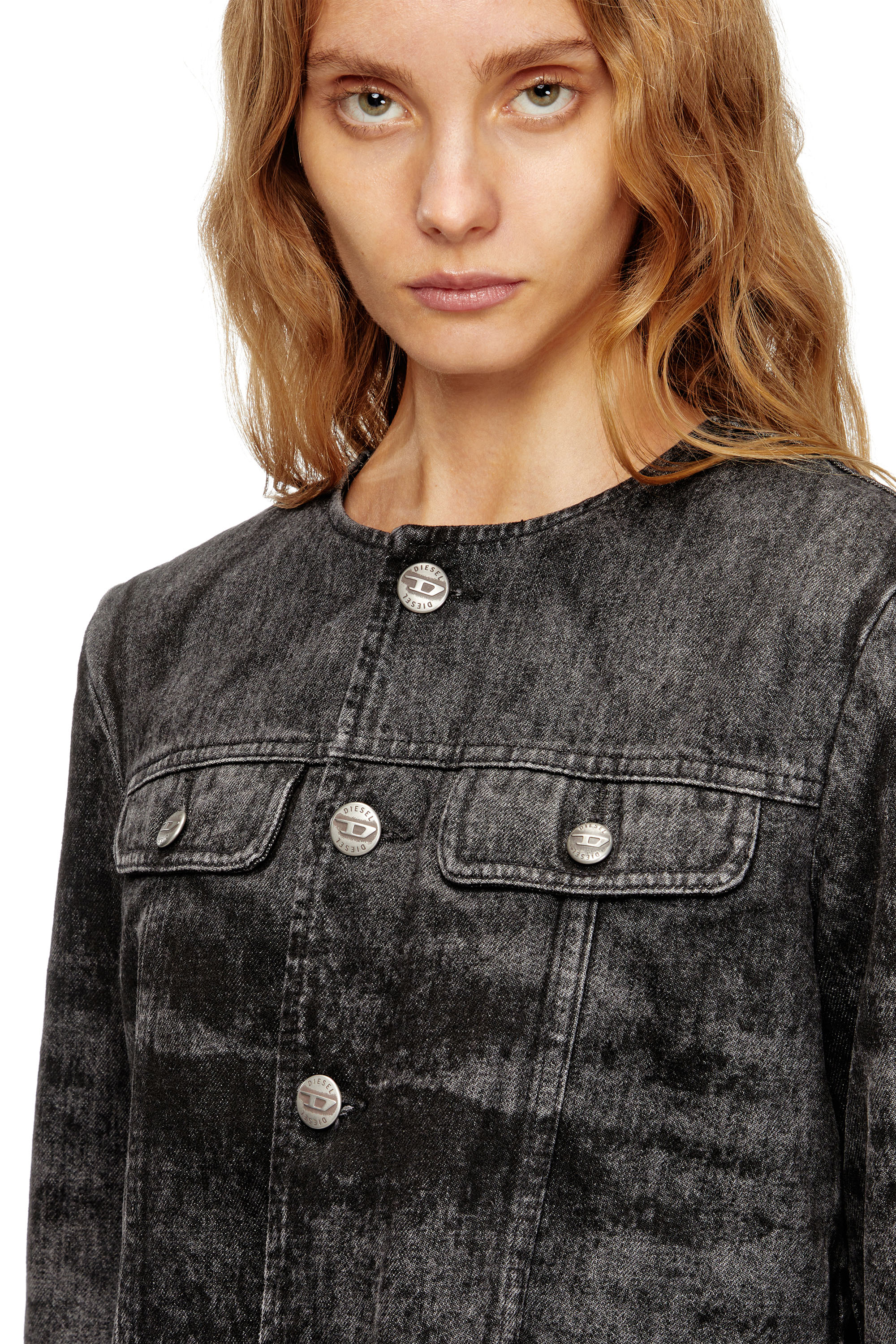 Diesel - DE-GRAFFY-FSH, Woman's Jacket in lasered cotton-hemp denim in Black - 5