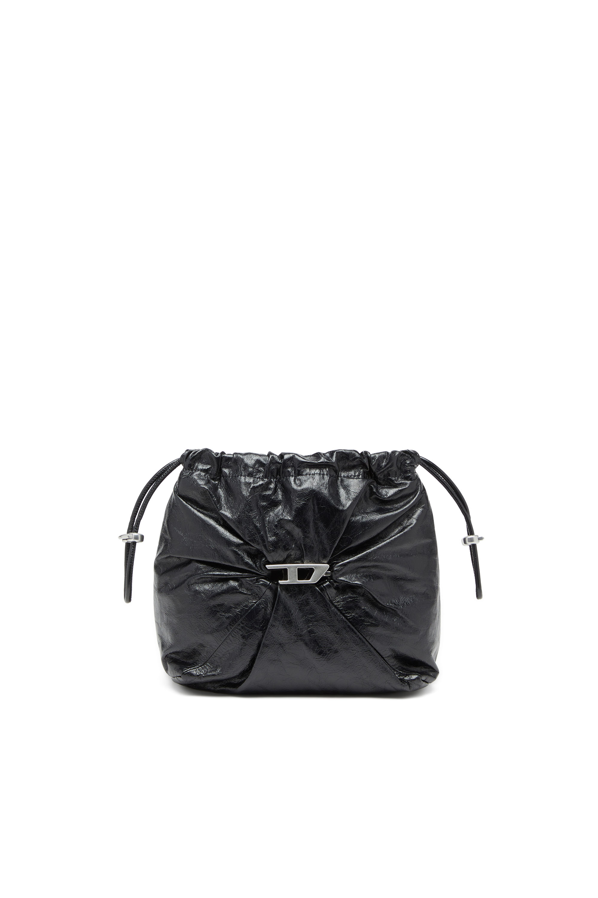 Diesel - SCRUNCH-D BUCKET, Woman's Bucket bag in shiny wrinkled leather in Black - 6