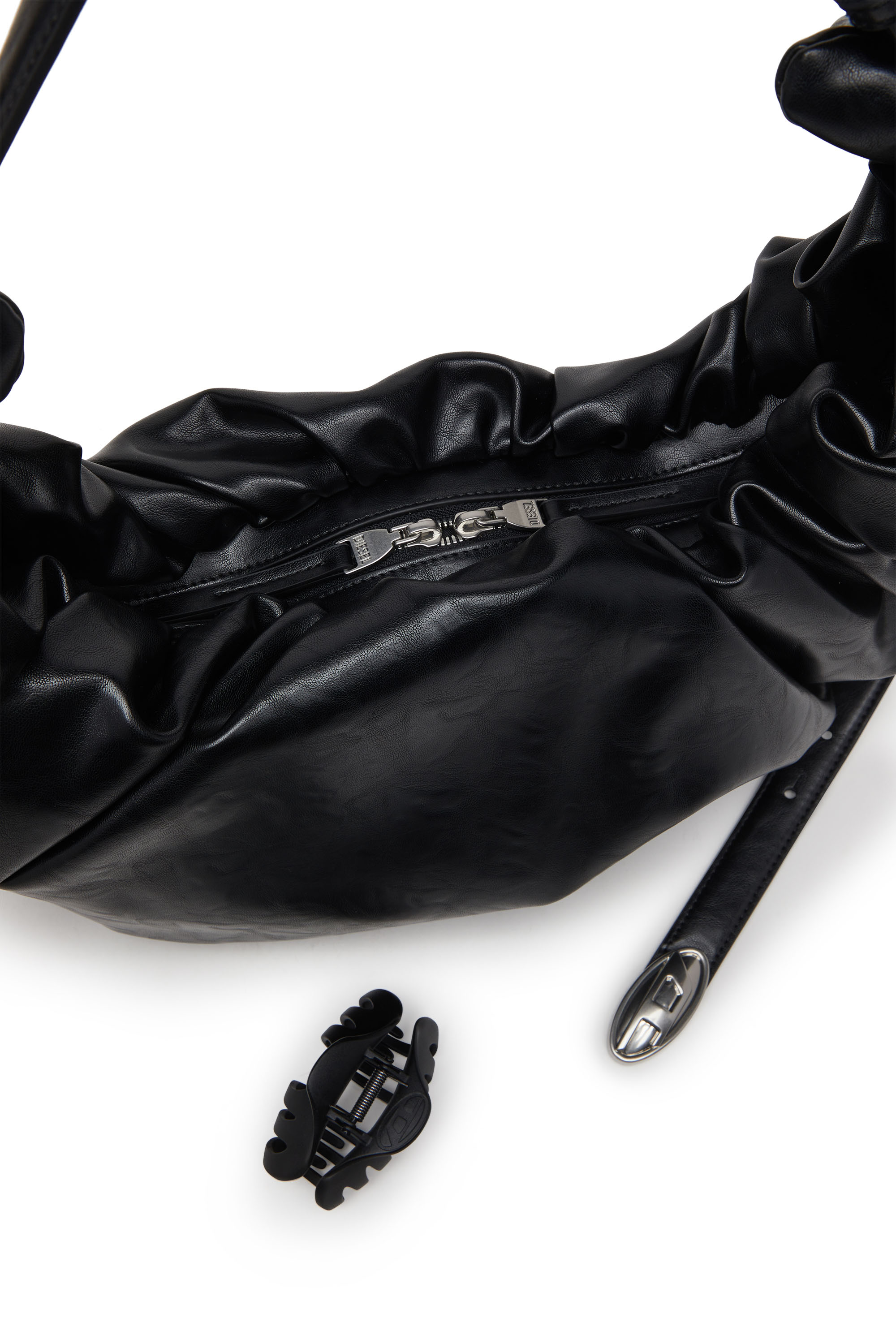GRAB-D HOBO L, Black Diesel - GRAB-D HOBO L, Woman's Grab-D L-Large scrunched hobo bag in shiny PU in Black - 5