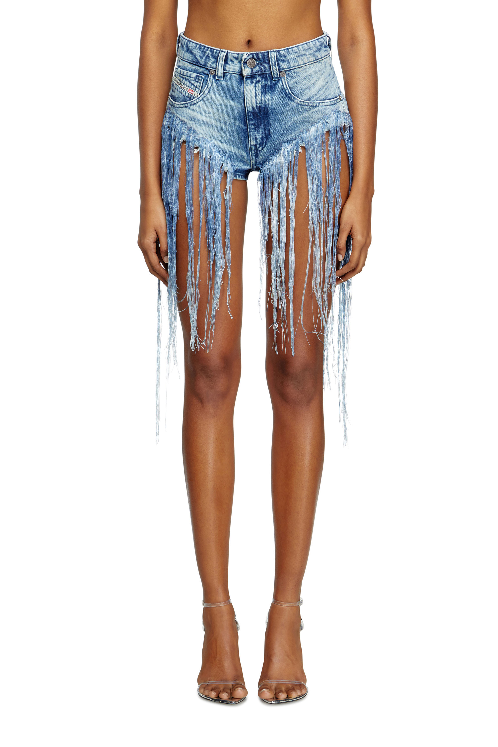 Diesel - DE-JIZZ-FSG, Woman's Shorts in distressed fringed denim in Medium blue - 2