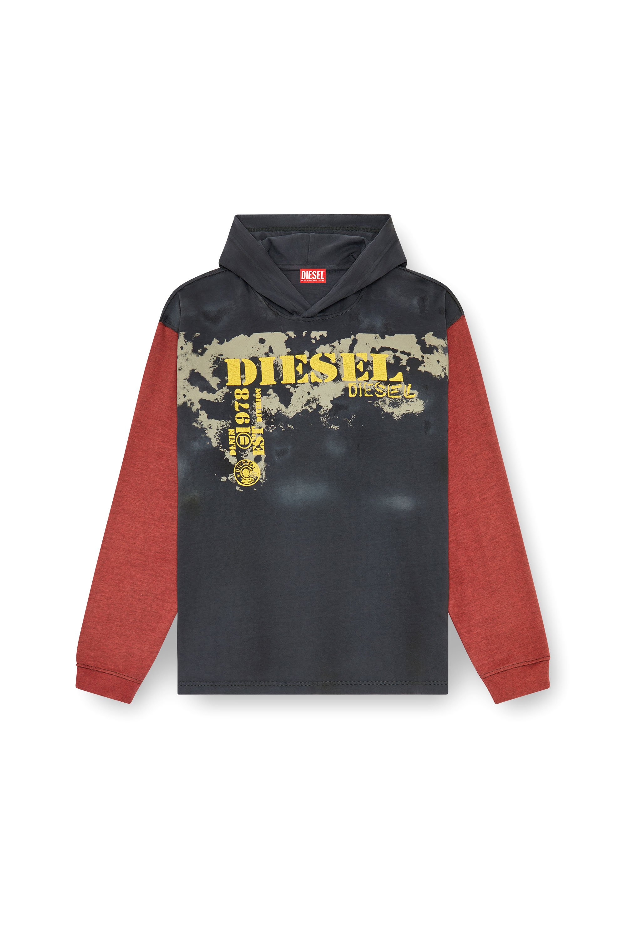 Diesel - T-BOXT-LS-HOOD, Man's Dirty-effect hooded long-sleeve T-shirt in Dark grey - 3