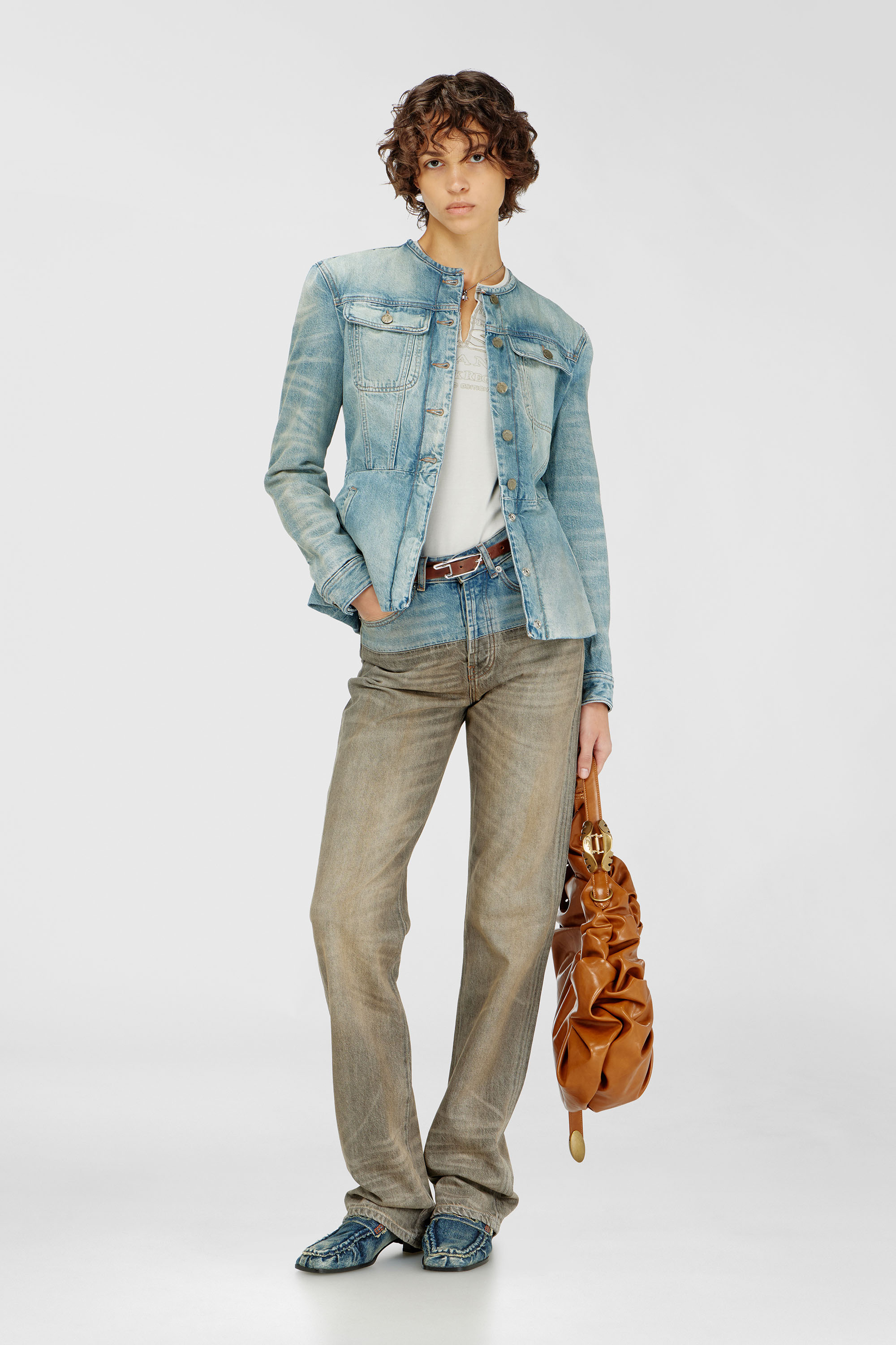 Diesel - DE-CALION-S1, Woman's Collarless denim jacket in Light Blue - 1