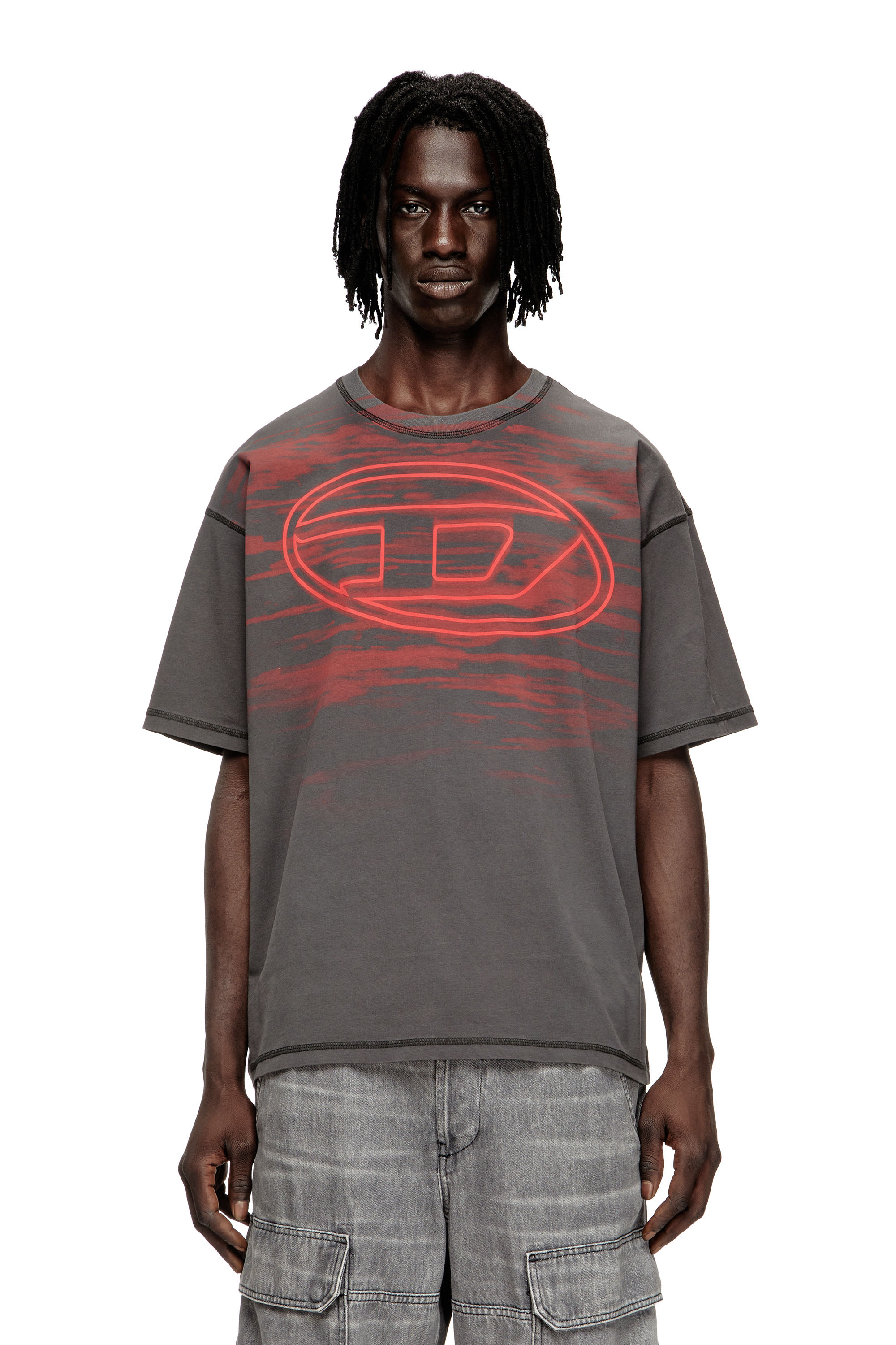 Diesel - T-BOXT-T5, Man's Cotton T-shirt with Oval D print in Grey - 1