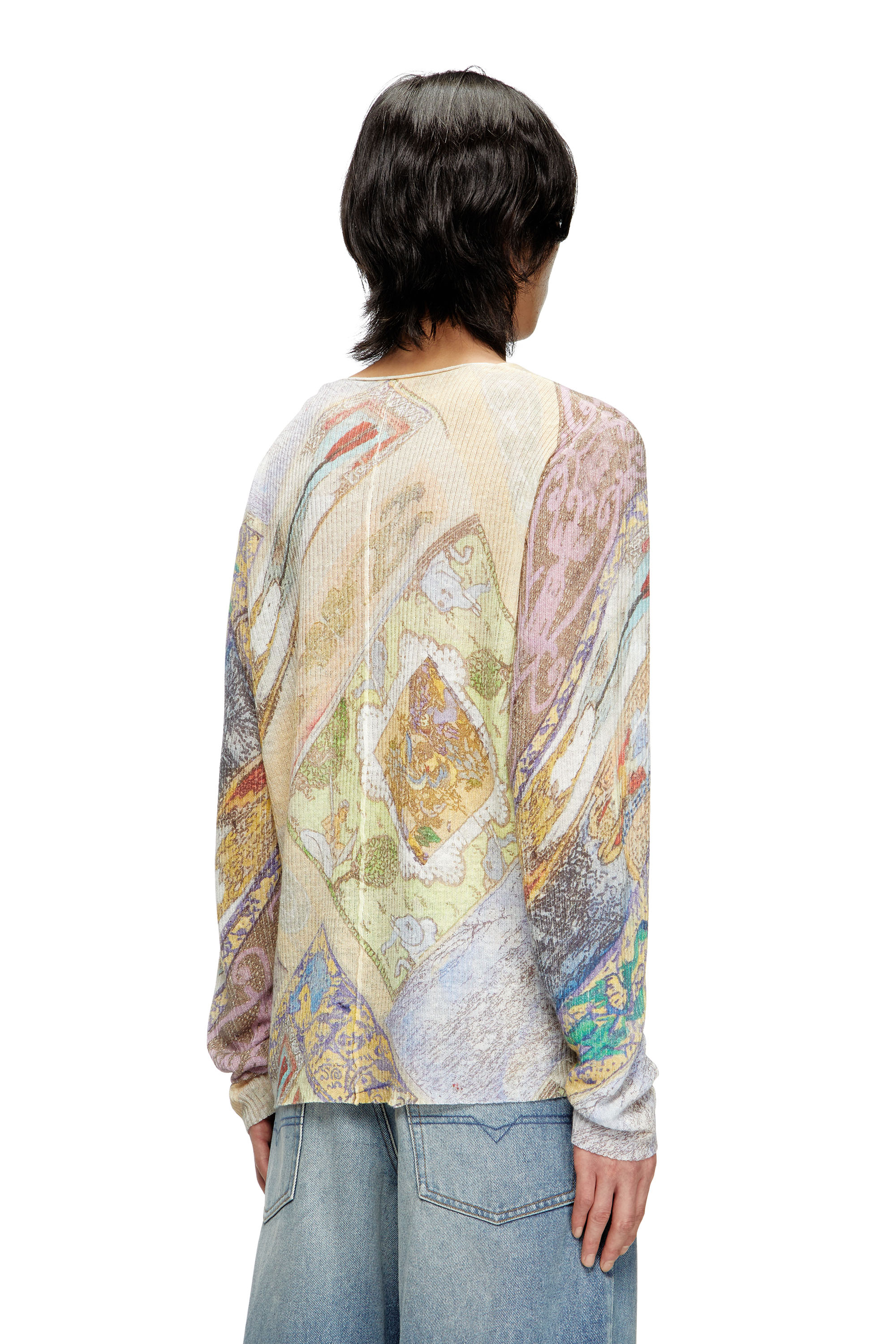 Diesel - K-RENTON, Unisex's Linen jumper with medieval print in Beige/Yellow - 4