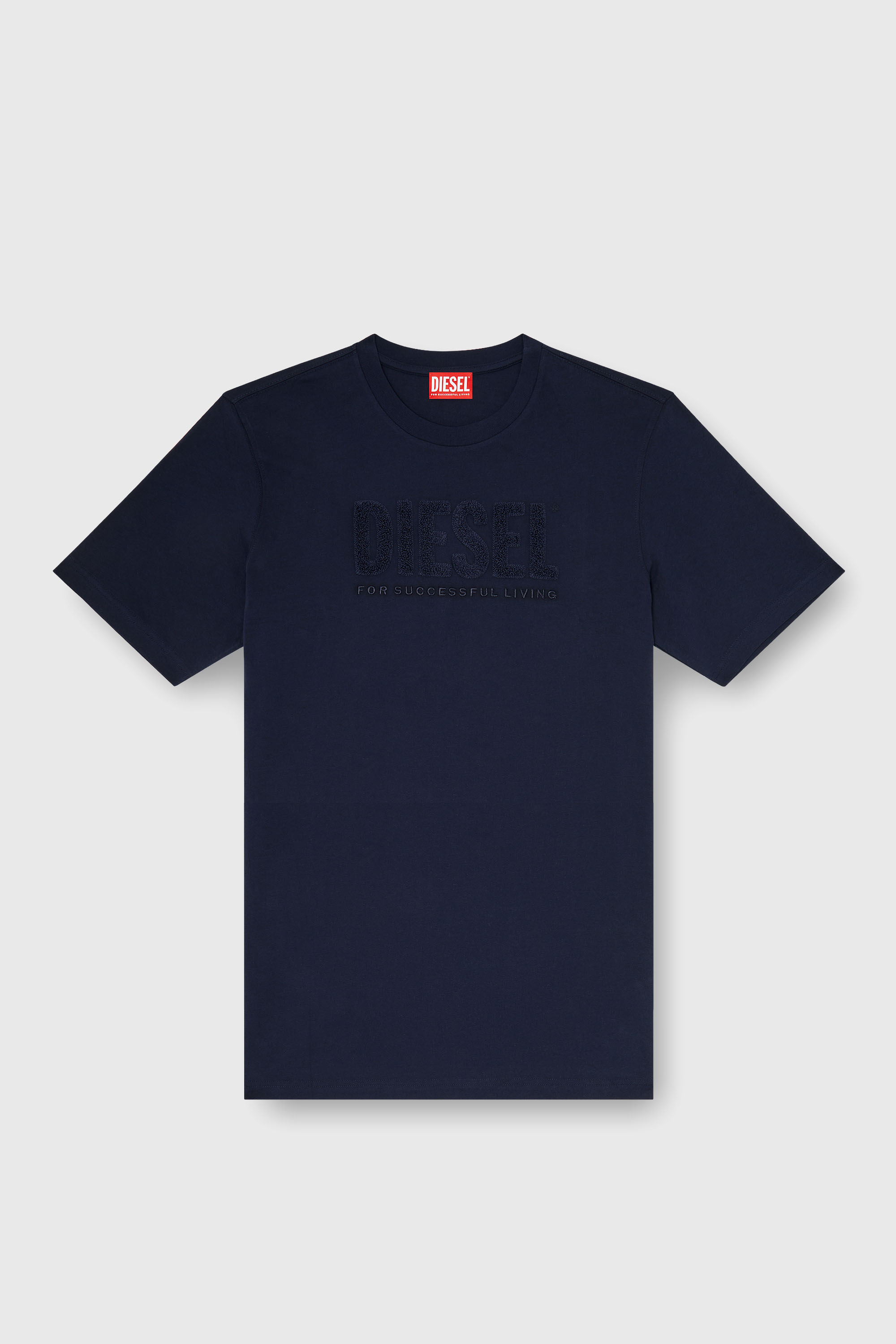 Diesel - T-JUST-OVA-T92, Man's Cotton T-shirt with tonal Diesel logo print in Navy Blue - 2