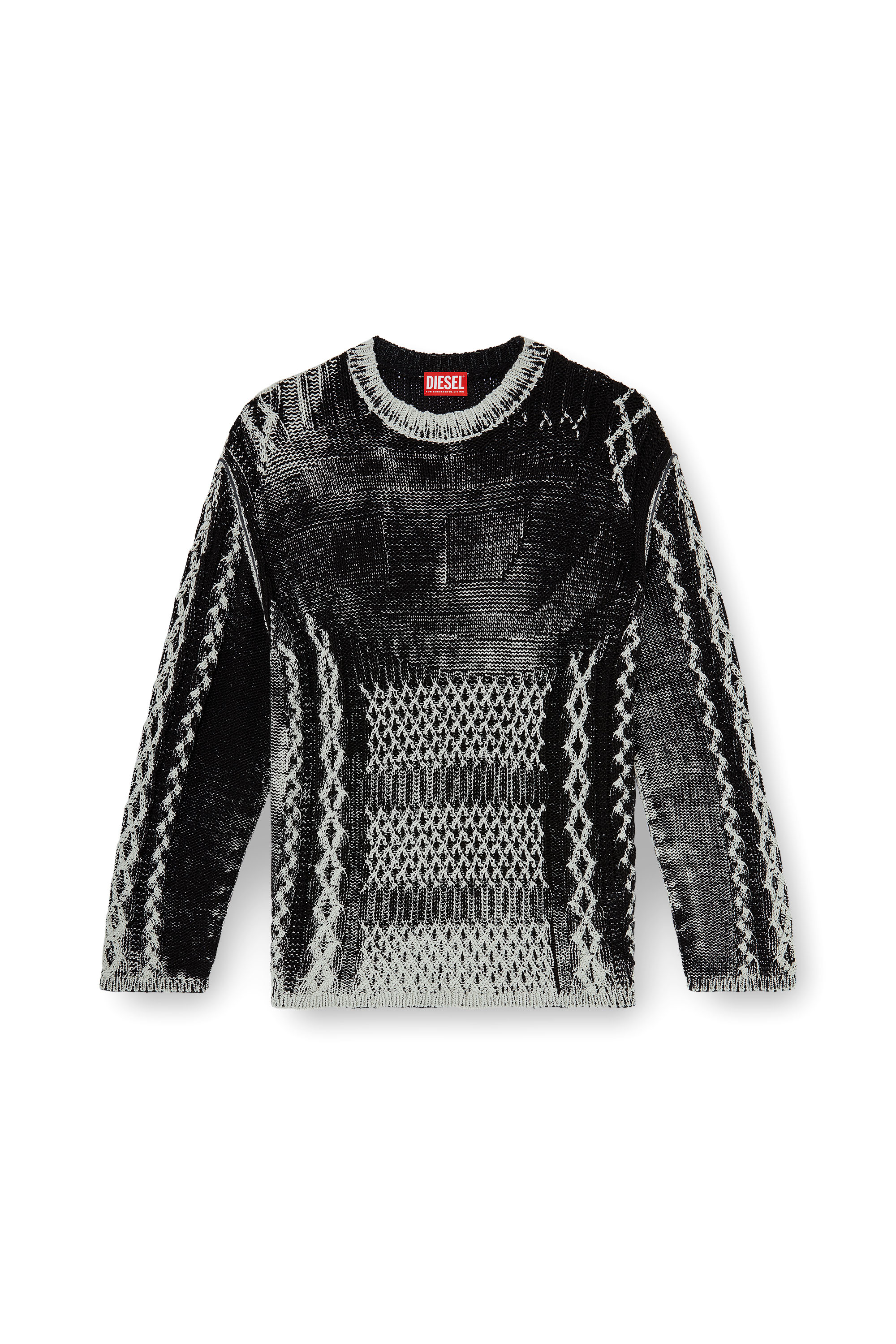 Diesel - K-MIONE, Man's Treated cable-knit jumper in Grey/Black - 2