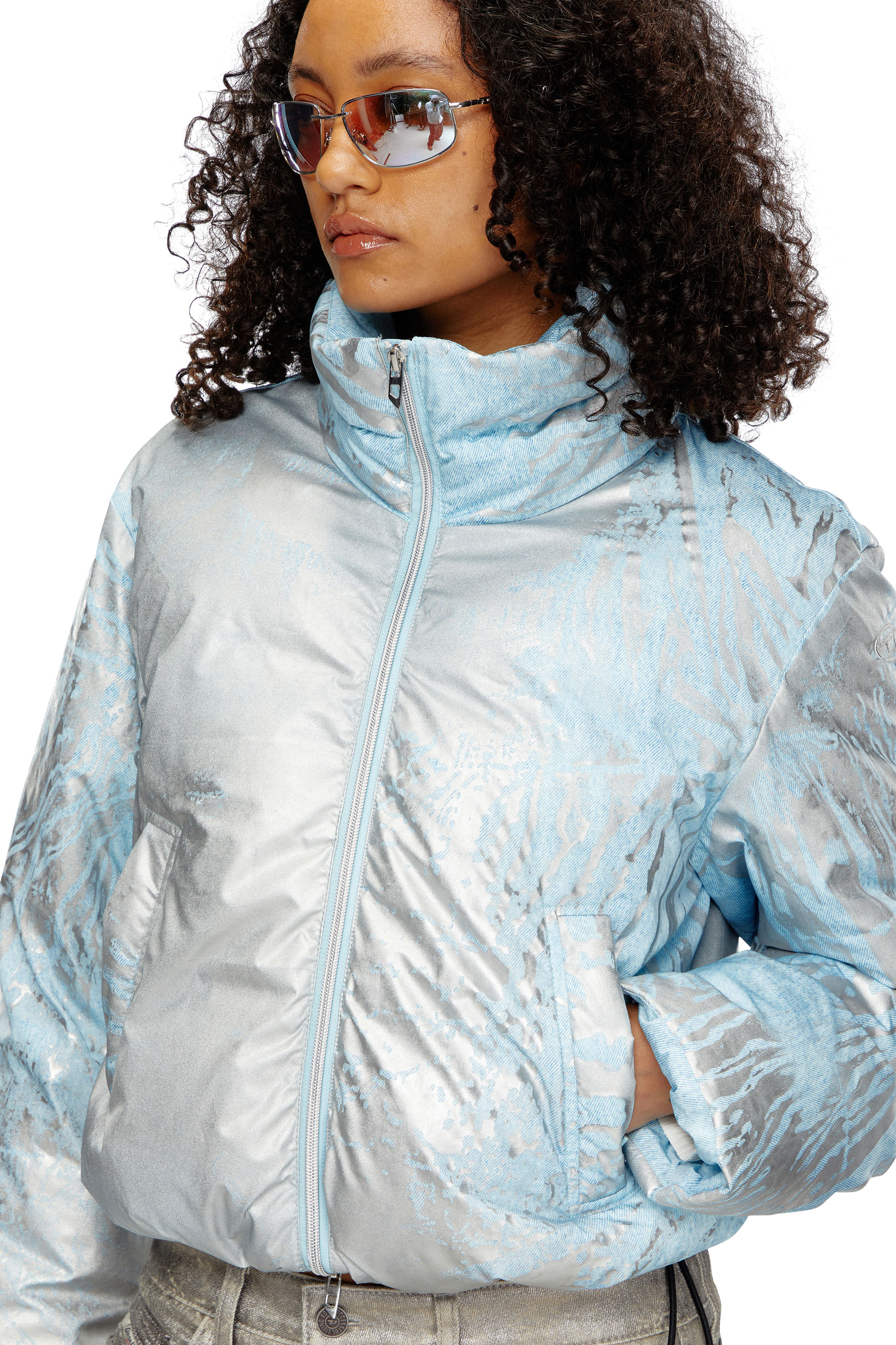 Diesel - W-HIMSY, Woman's Cropped padded jacket with metallic effects in Silver/Blue - 5