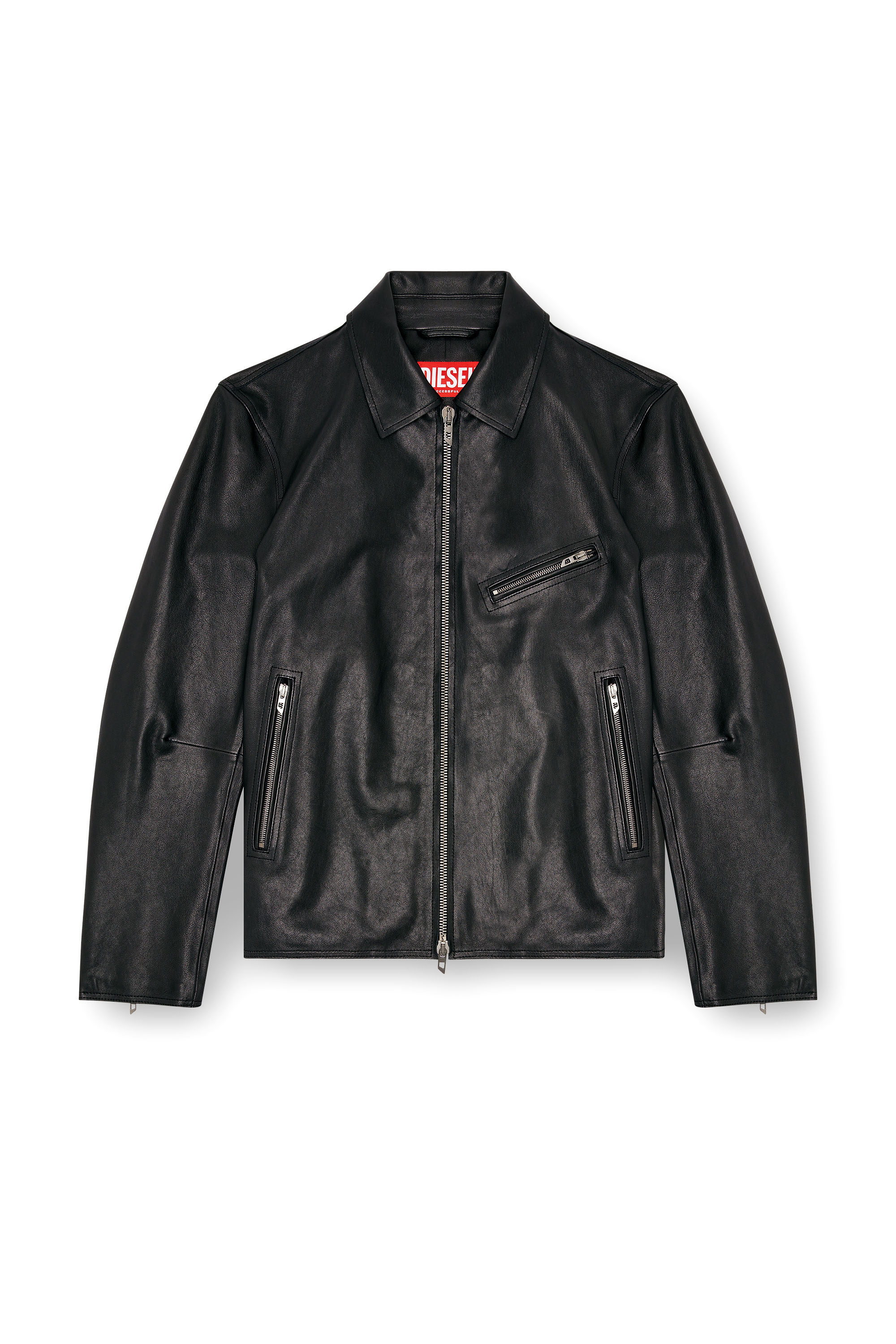 L-KORN-A, Black Diesel - L-KORN-A, Man's Leather jacket with embossed Oval D in Black - 2