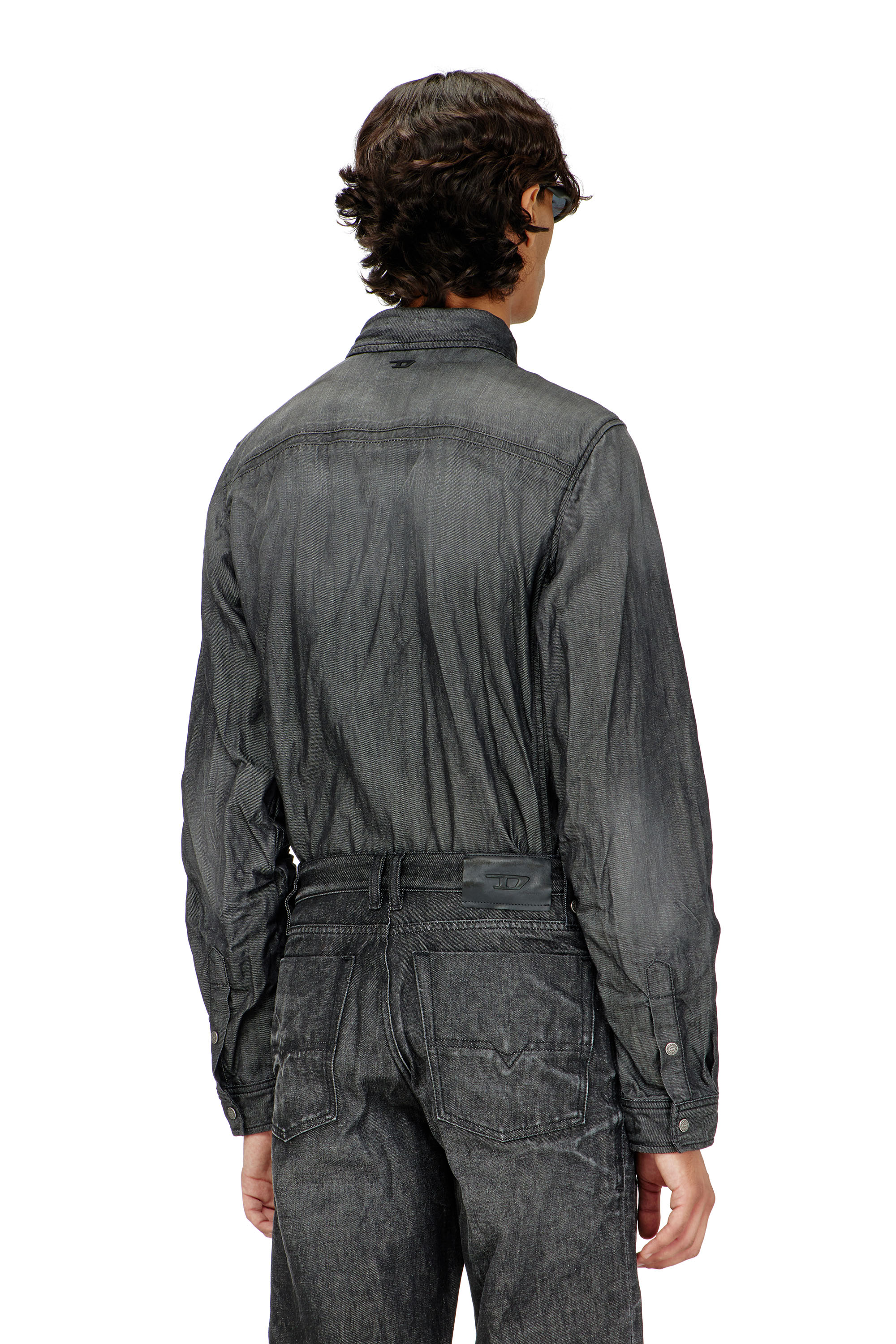 Diesel - D-SYNAR-FSJ2, Man's Shirt in creased denim in Black/Dark grey - 4