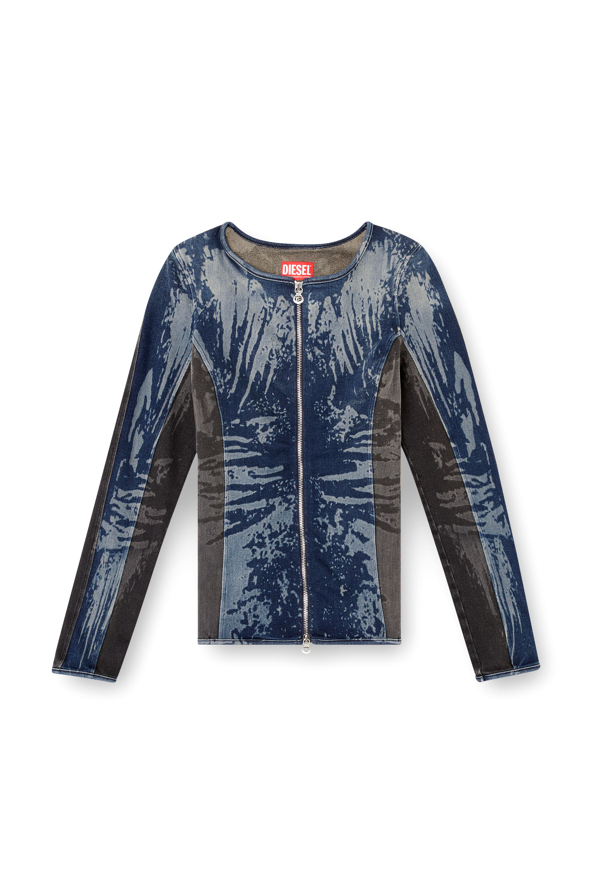 Diesel - DE-GARY-S, Woman's Zipped top in bicolour denim in Dark Blue - 3