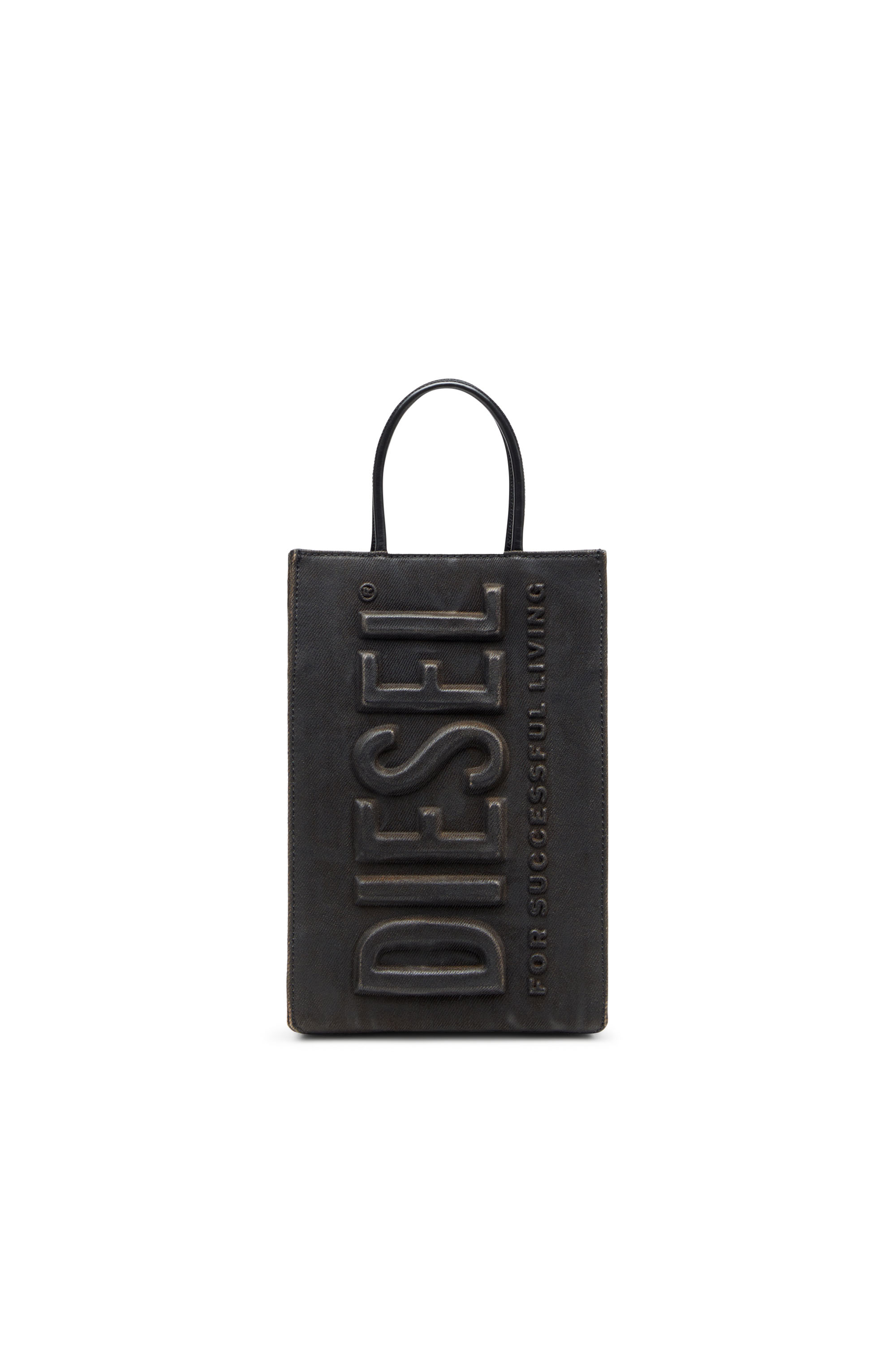 Diesel - LES SHOPPERS SHOPPER M X, Man's Tote bag in coated flocked denim in Black - 1