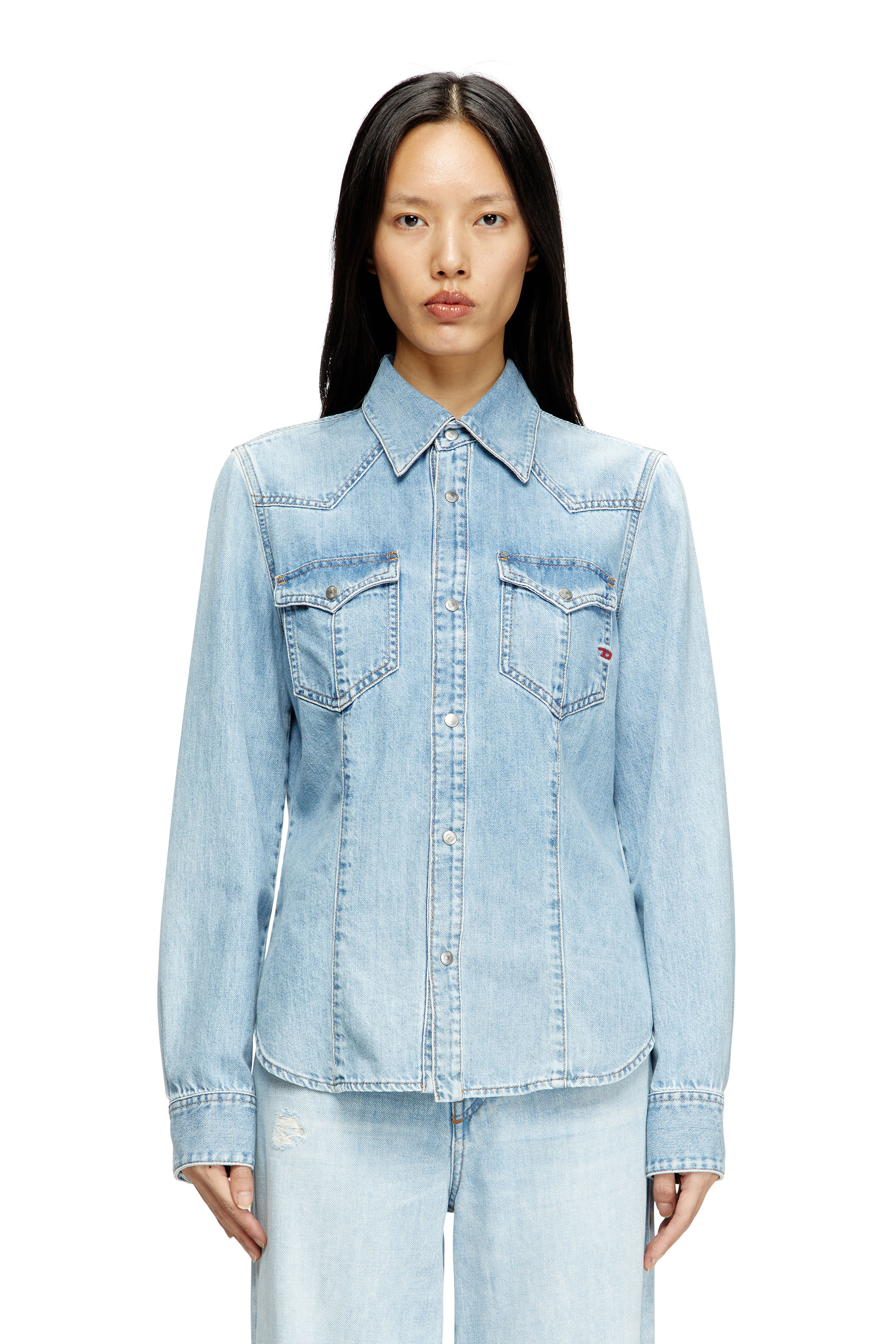 Diesel - DE-WAVES, Woman's Western shirt in denim in Light Blue - 1