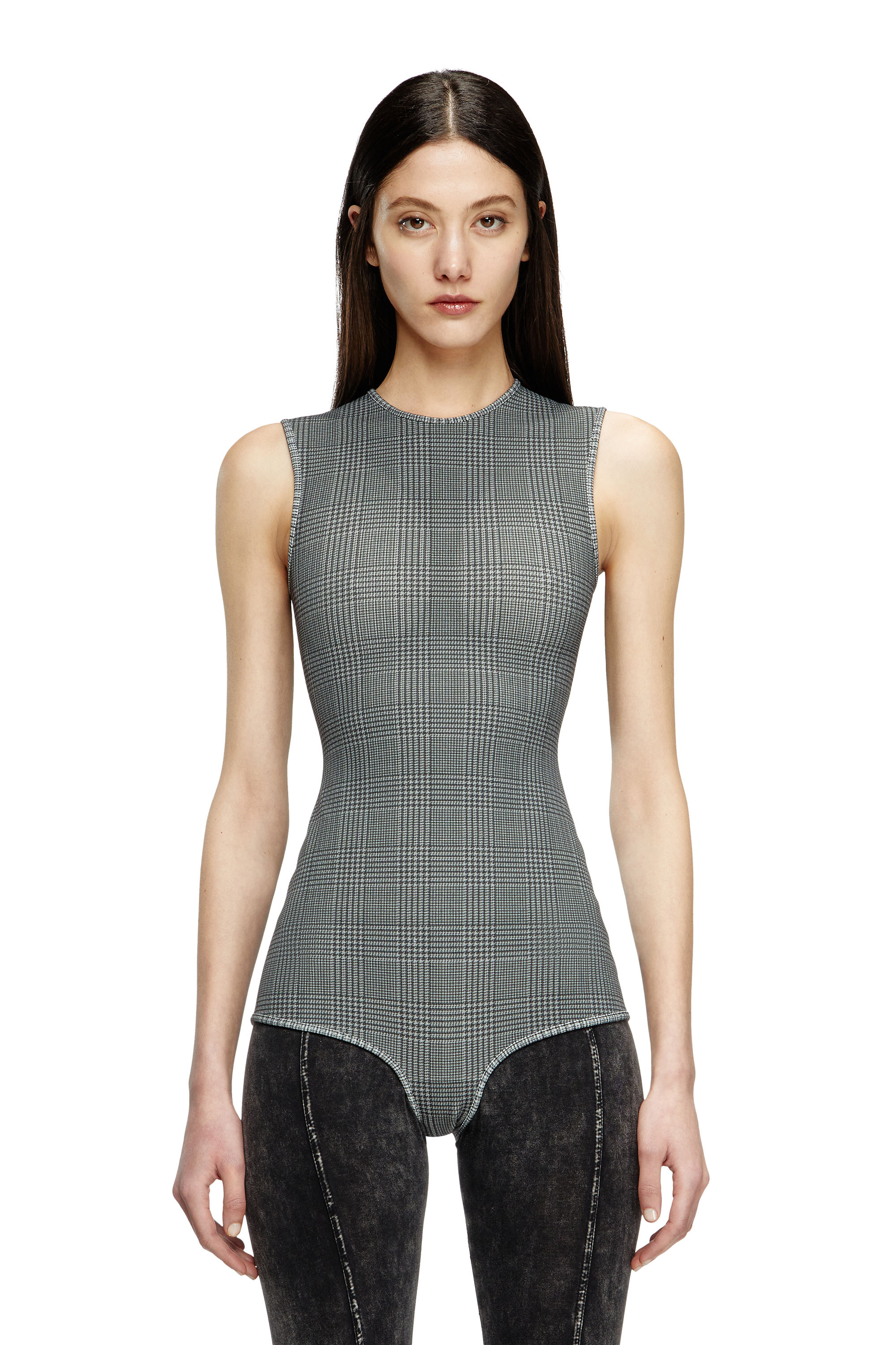 Diesel - J-ETTA, Woman's Bodysuit in checked bonded jersey in Grey - 1