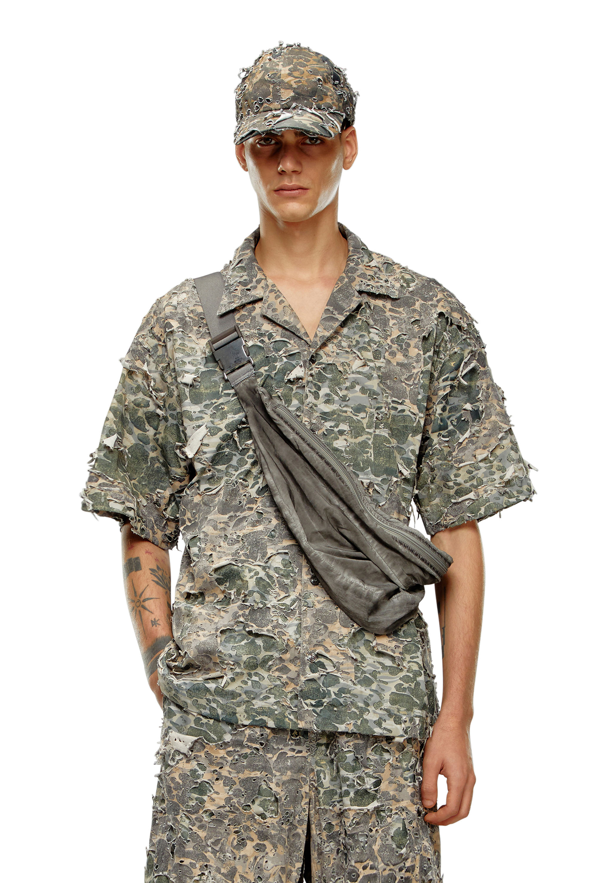 Diesel - S-HOCKNEY-CAMU, Man Camo shirt with destroyed finish in Multicolor - Image 1