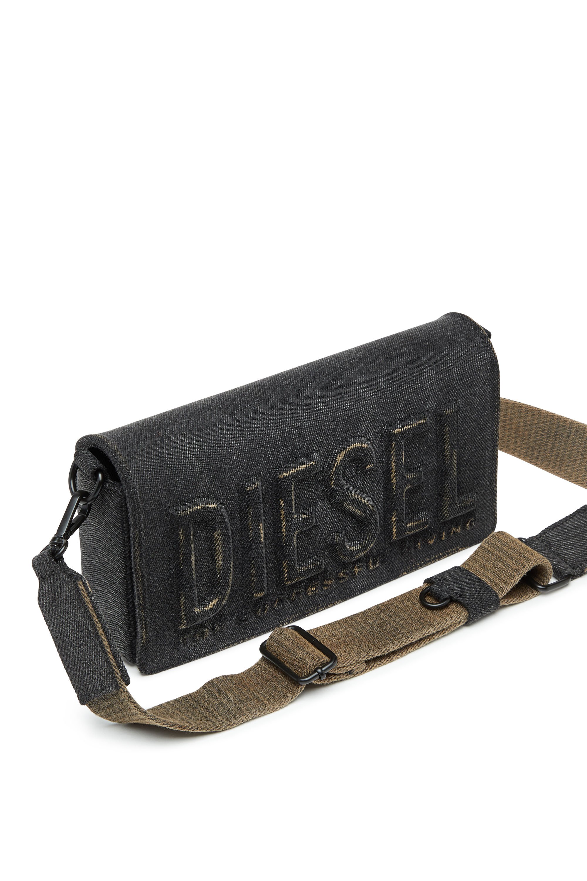 Diesel - BISCOTTO SHOULDER BAG M, Woman's Biscotto M-Rectangular shoulder bag in washed denim in Black - 5