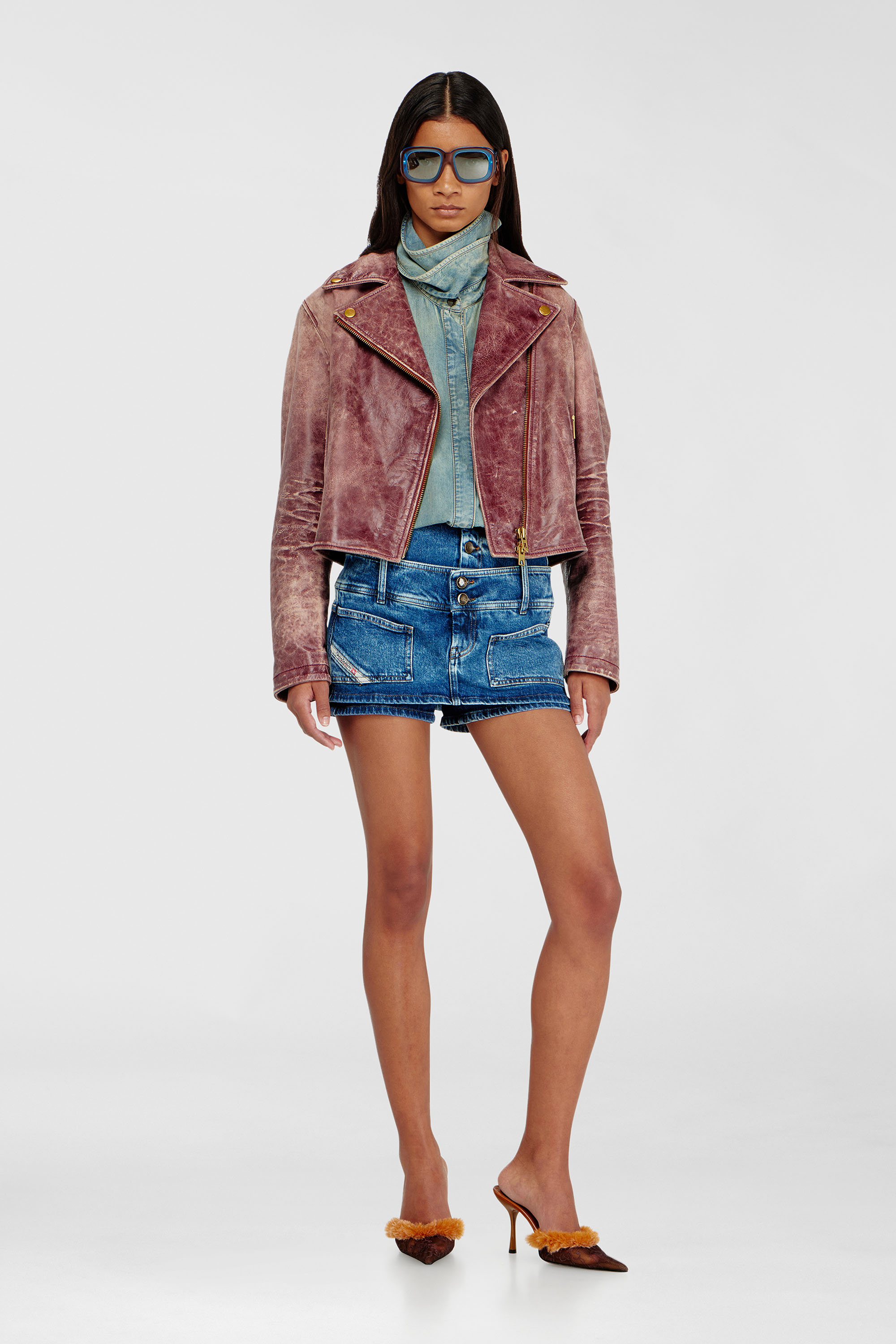 Diesel - DE-CORIVA-S, Woman's Denim mini skort with double waist in Medium blue - 2