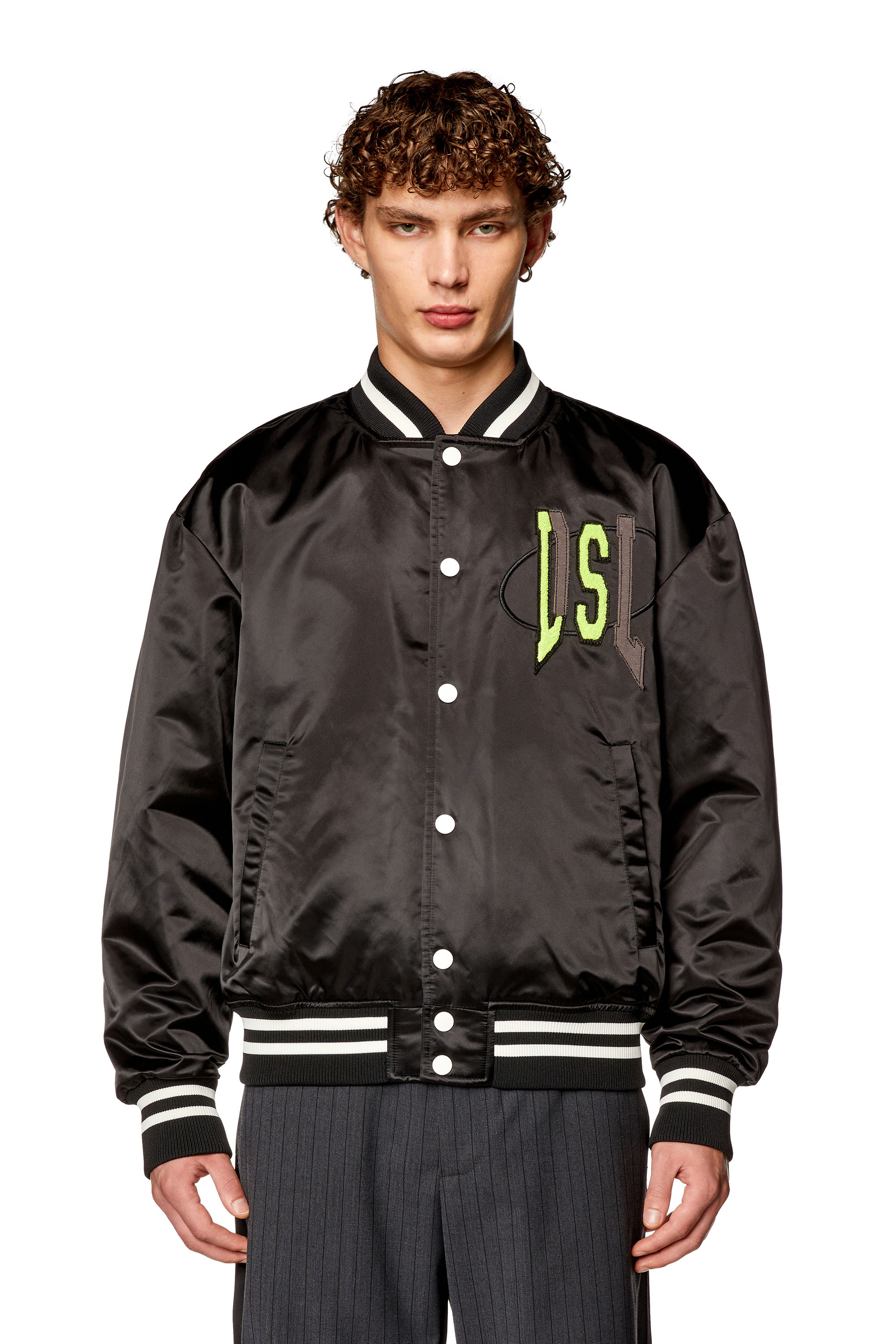 Diesel - J-START, Man Satin track jacket with LIES patches in Black - Image 6