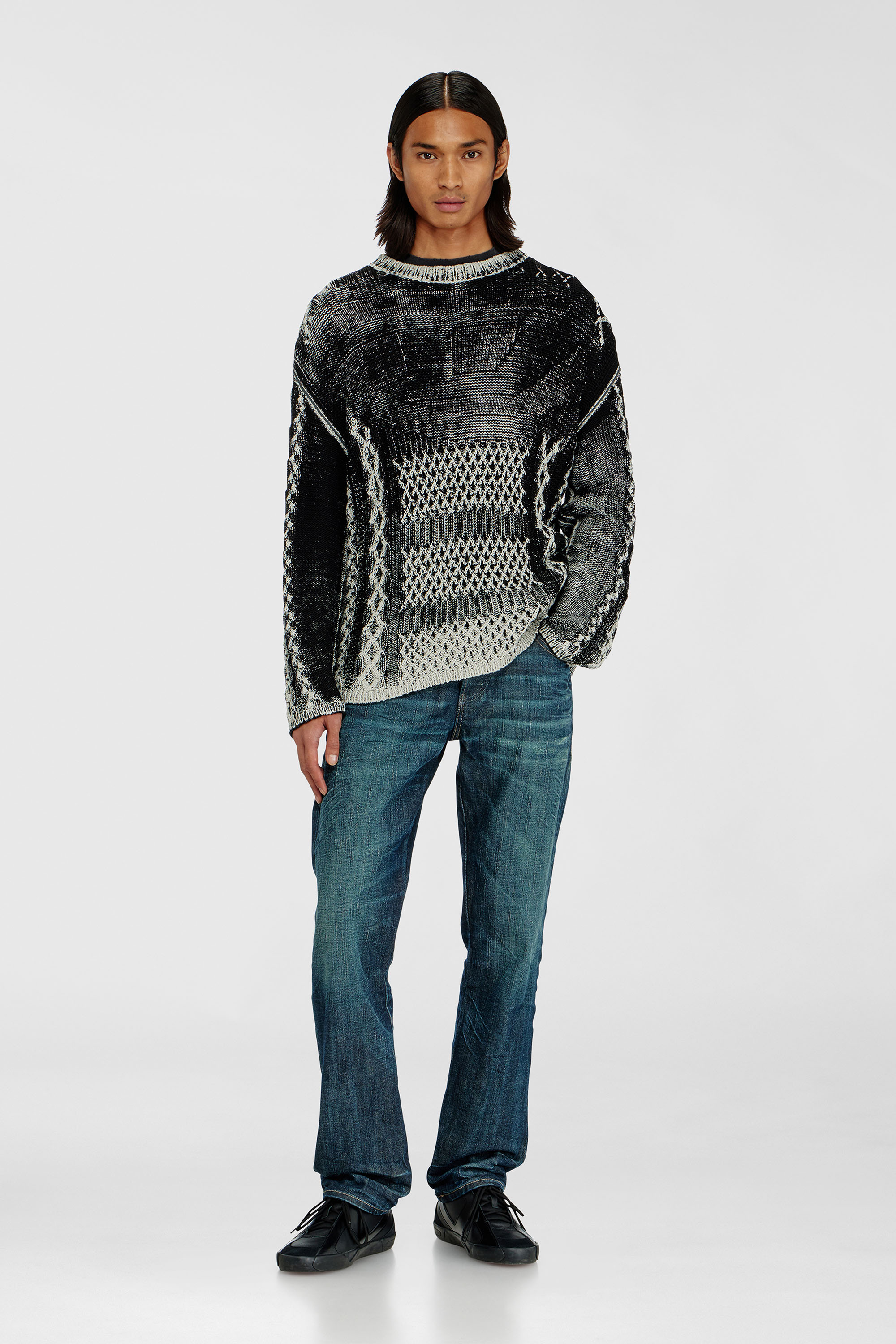 Treated cable-knit jumper