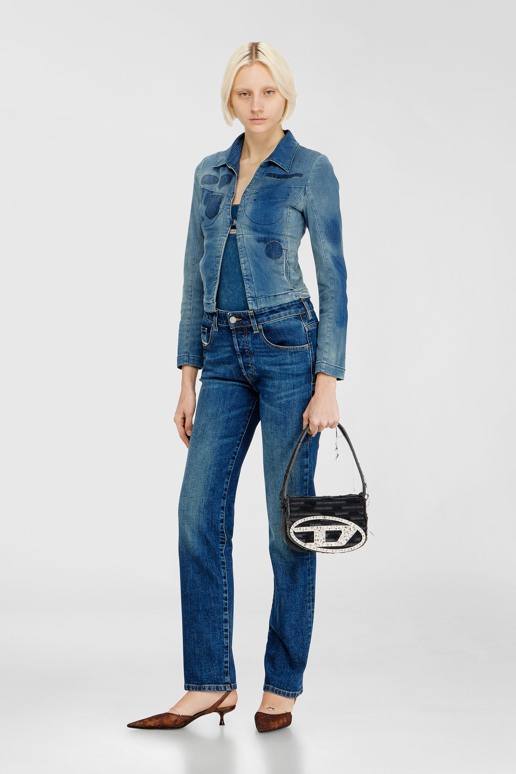 Diesel - 1DR, Woman's 1DR-Iconic shoulder bag in canvas and leather in Black - 2