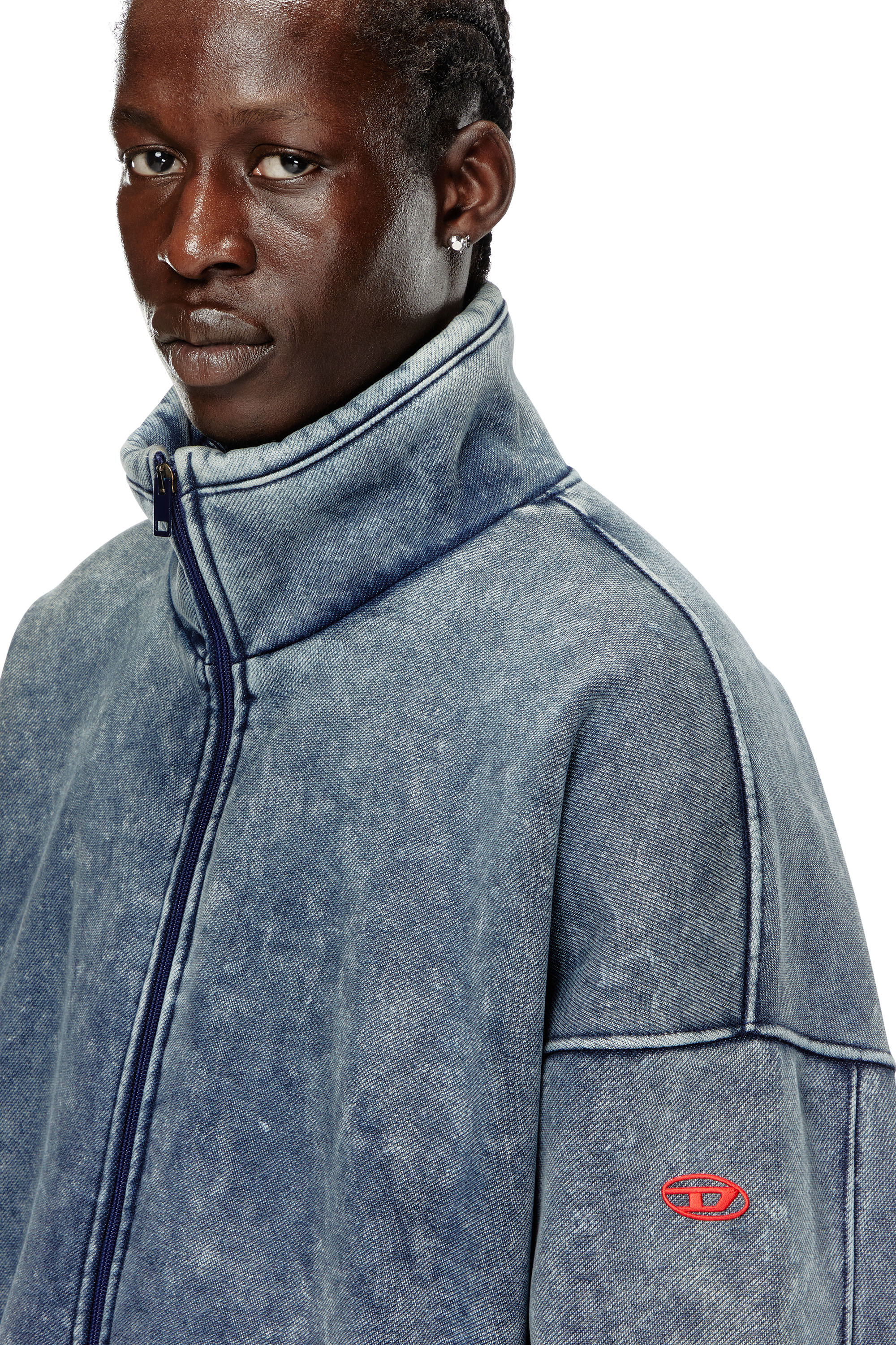 S-BATEL, Medium blue Diesel - S-BATEL, Man's Jacket in teddy-bonded jersey in Medium blue - 5