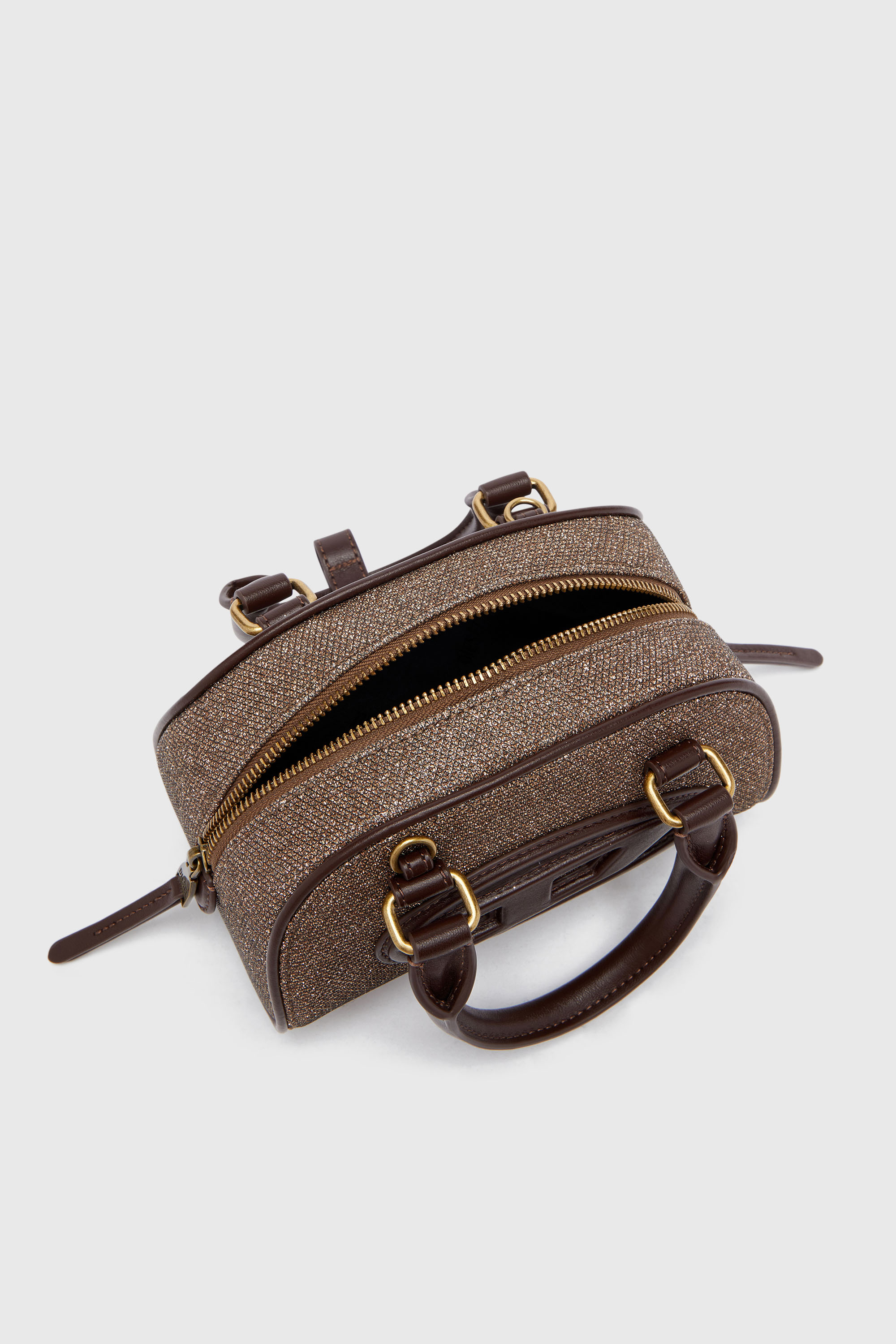 Diesel - 1DR DOME CROSSBODY, Woman's 1DR Dome- Small bowling bag in Lurex fabric in Brown - 3