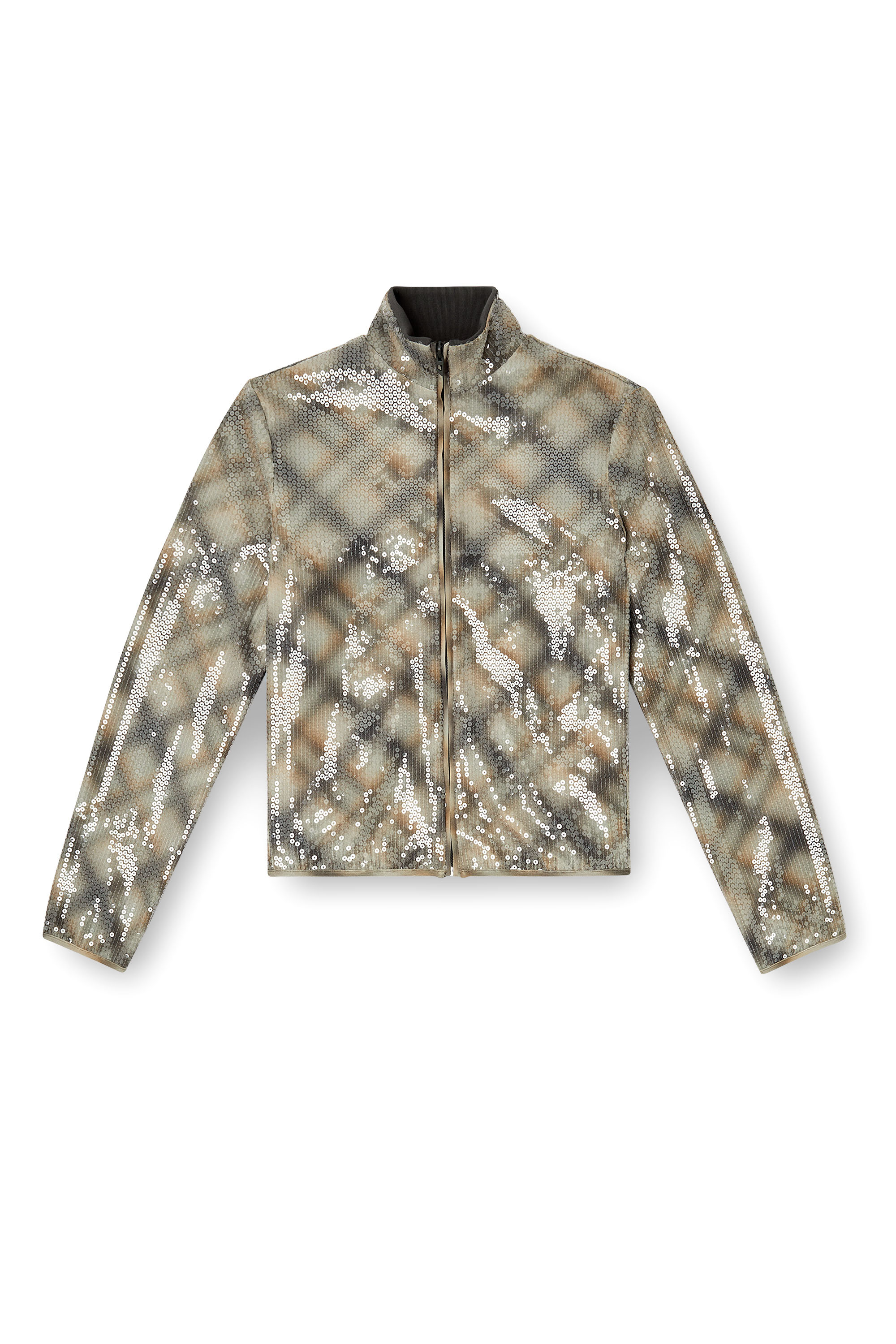 Diesel - F-EREQUINS, Woman's Sequined sweater with plaid design in Beige/Grey - 2