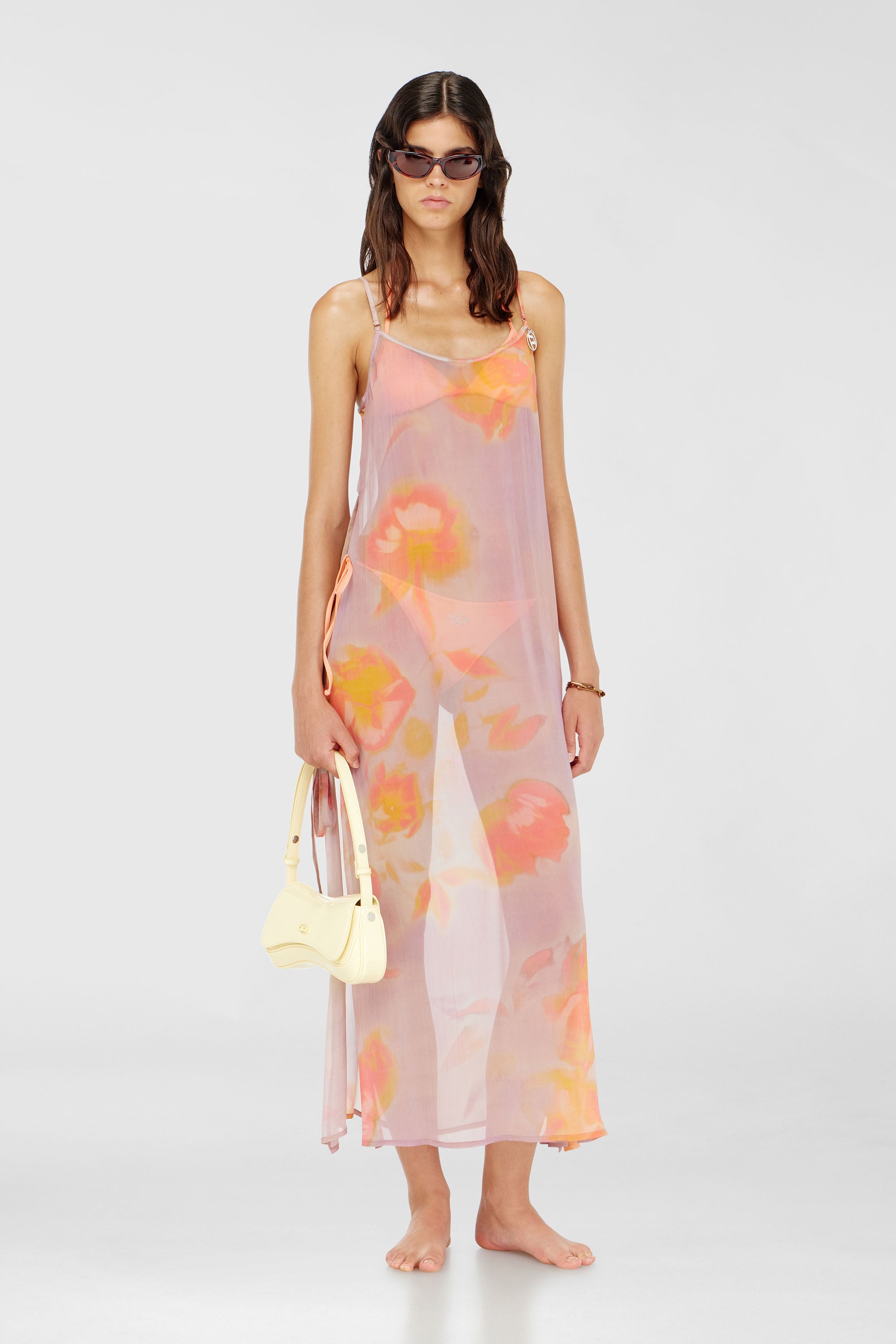 Diesel - VANYA-UTLT, Woman's Beach cover-up dress in floral chiffon in Lilac - 1