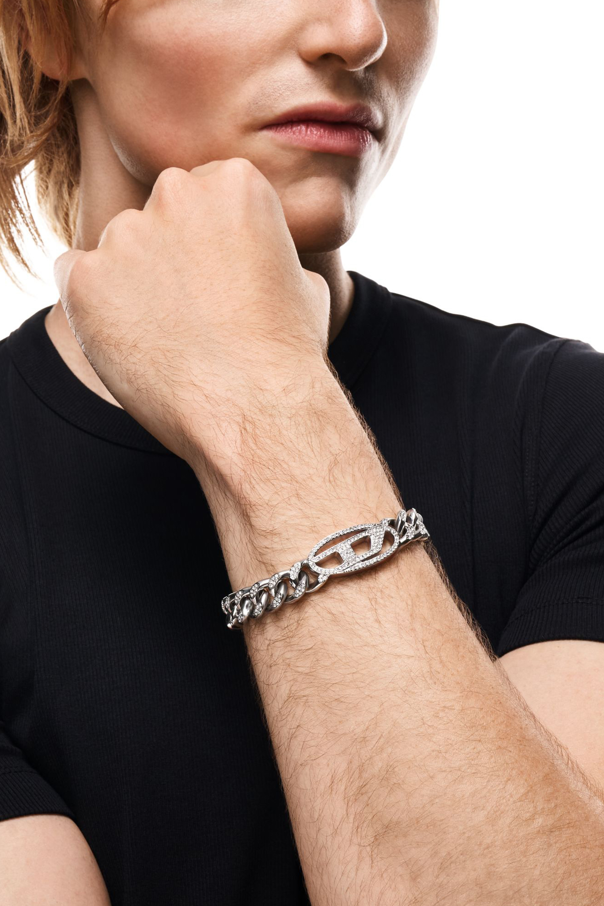 Diesel - DX1707040 JEWELLERY, Unisex's Stainless steel Oval D glitz chain bracelet in Silver - 5
