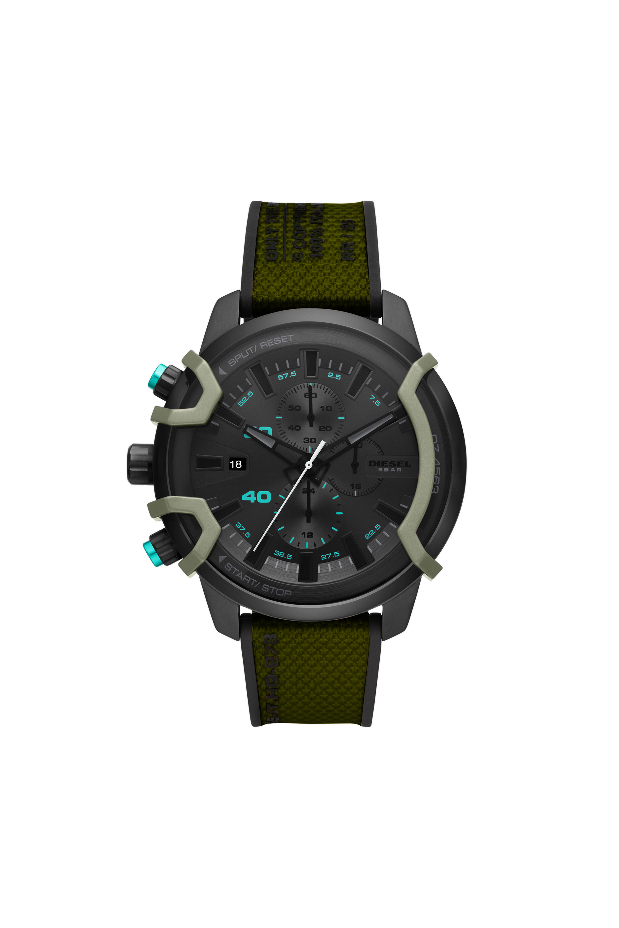 Diesel - DZ4563, Man's Griffed chronograph green canvas watch in Green - 1