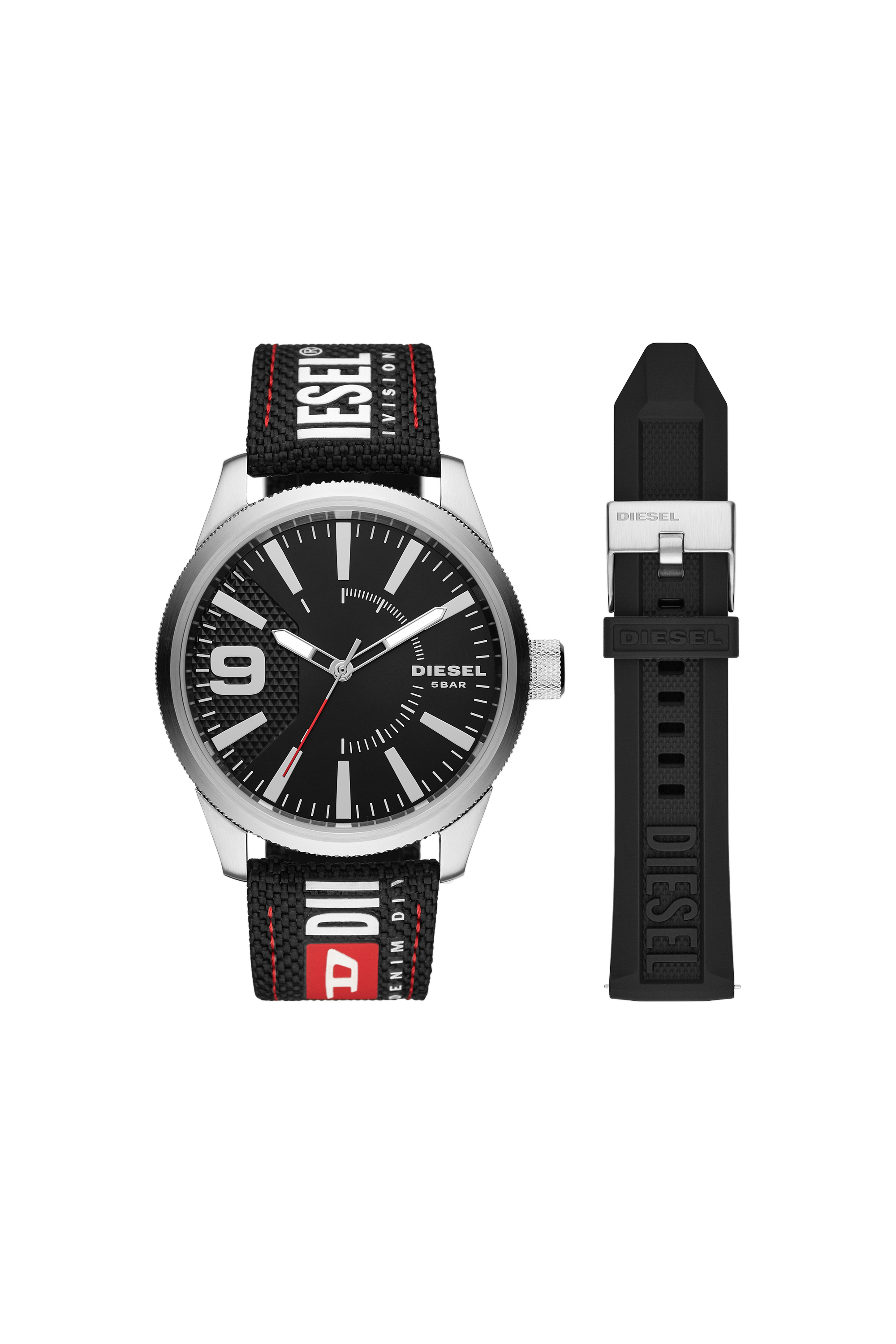 Diesel - DZ1906, Man's Rasp NSBB Three-Hand Black Nylon Watch Set in Black - 1