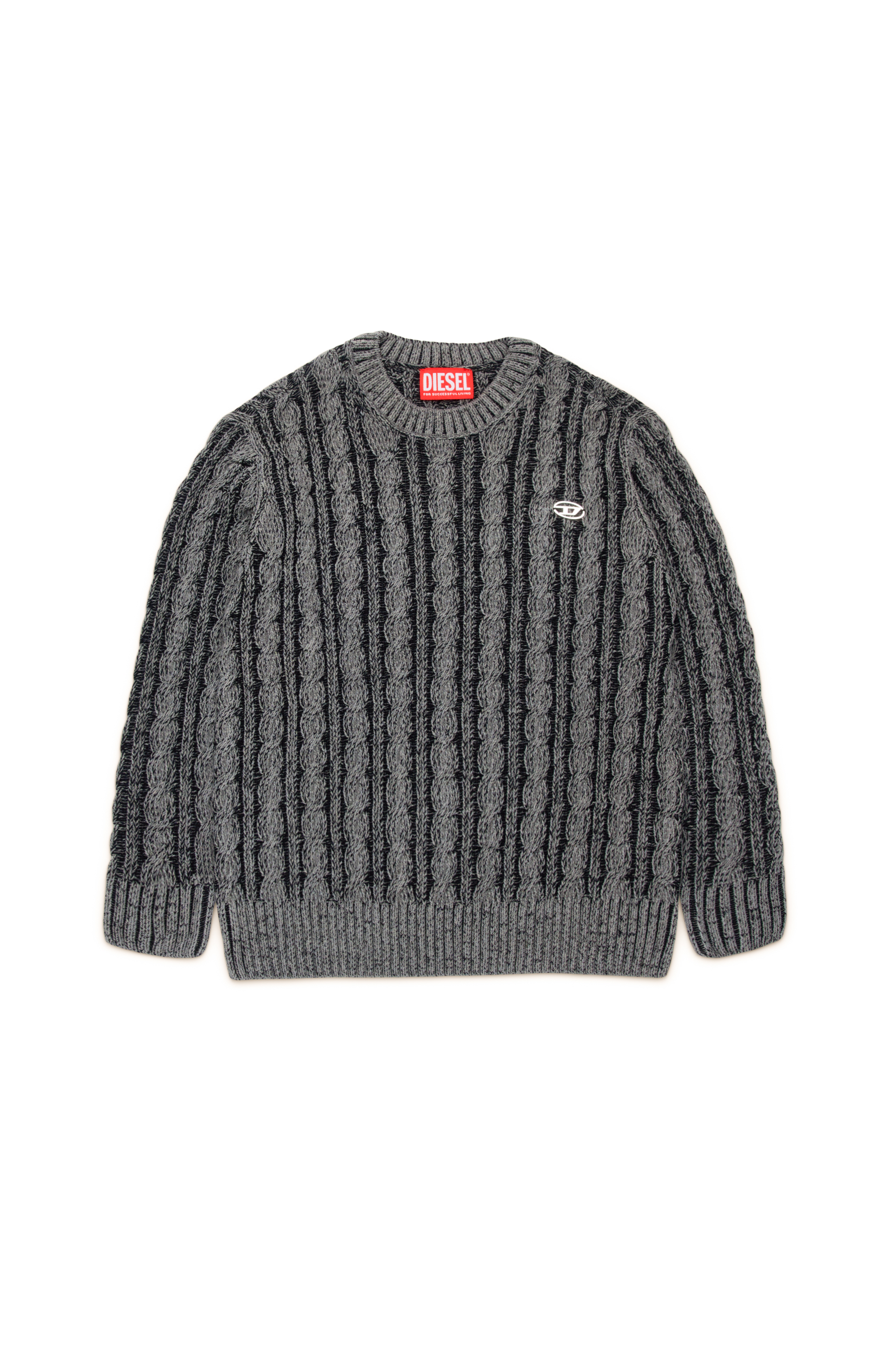 Diesel - KMOXIA OVER, Unisex's Cable-knit jumper in two-tone yarn in Black - 1