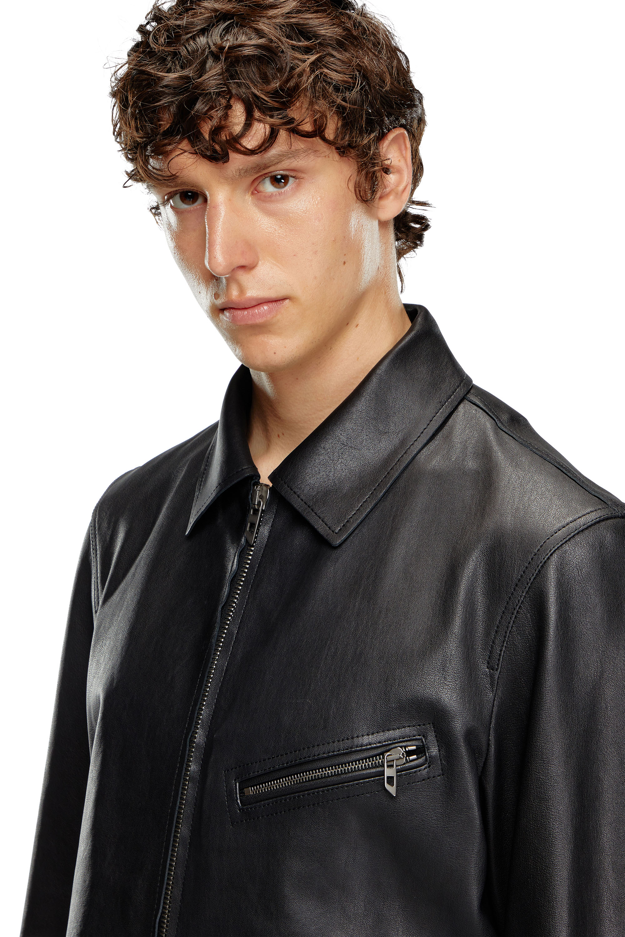 L-KORN-A, Black Diesel - L-KORN-A, Man's Leather jacket with embossed Oval D in Black - 5