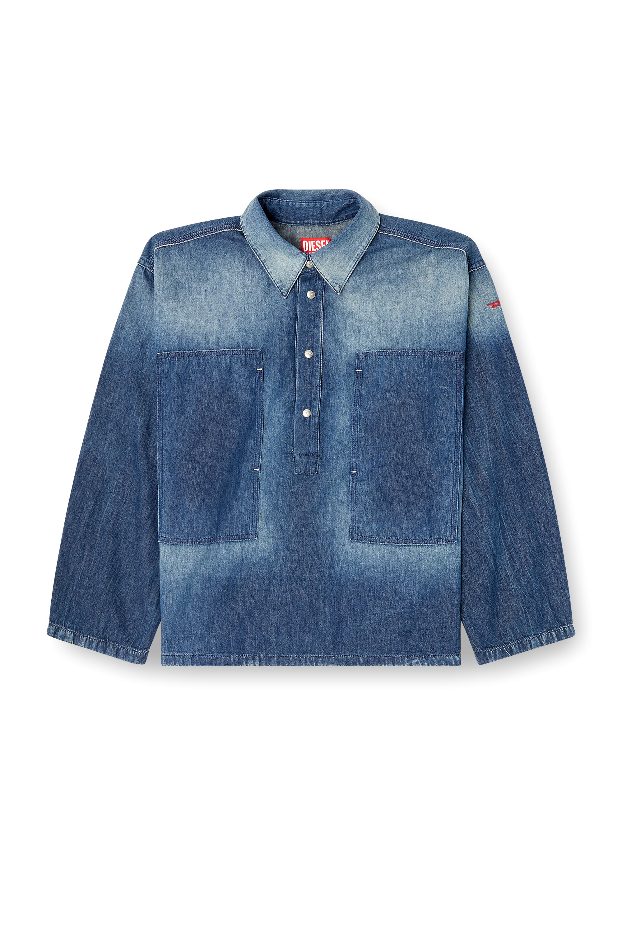 DE-PRISS, Medium blue Diesel - DE-PRISS, Woman's Henley top in contrast-effect denim in Medium blue - 2