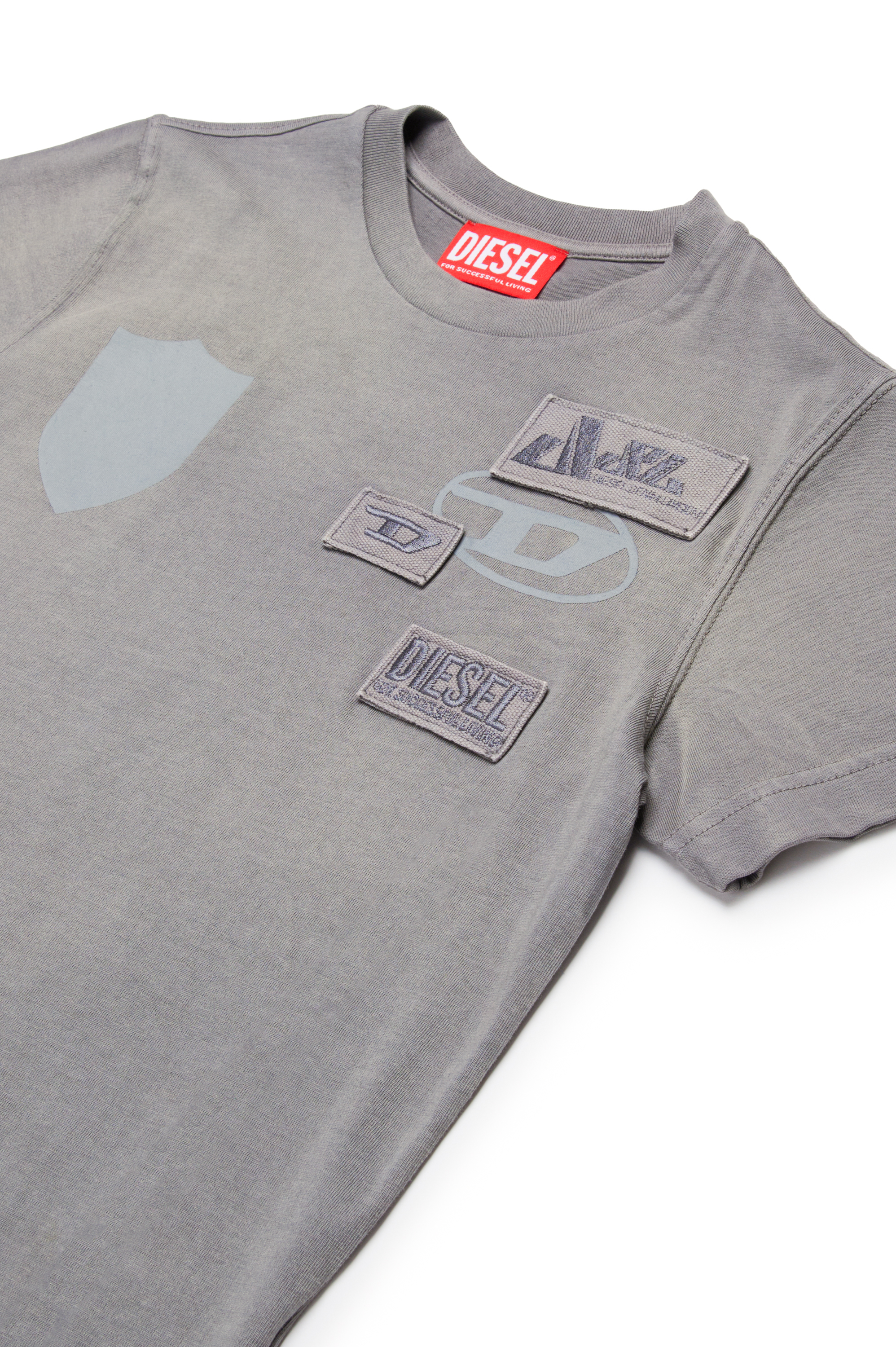 Diesel - TDACCY, Man's T-shirt with grosgrain Diesel patches in Grey - 3