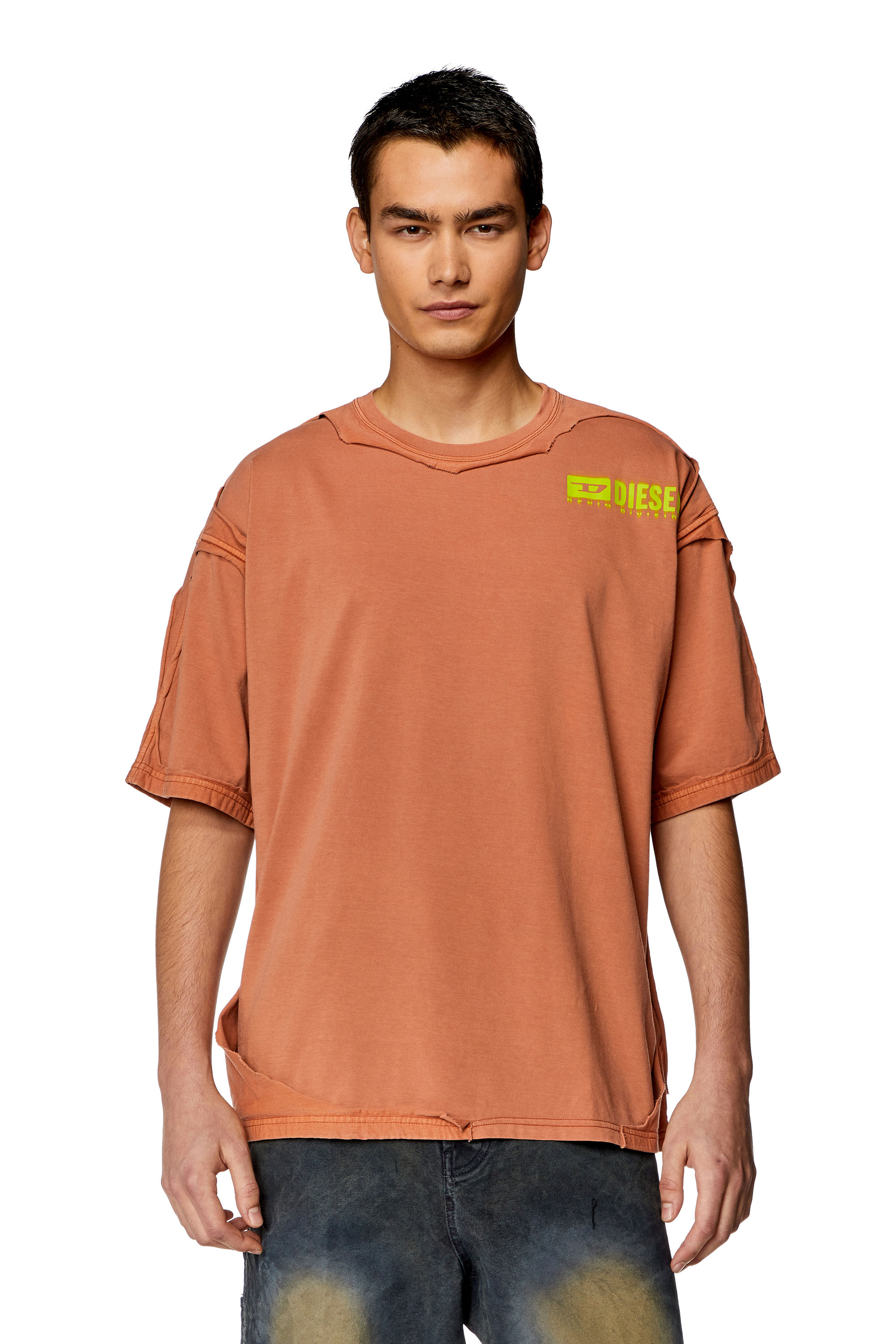 Diesel - T-BOXT-DBL, Man T-shirt with destroyed peel-off effect in Orange - Image 1