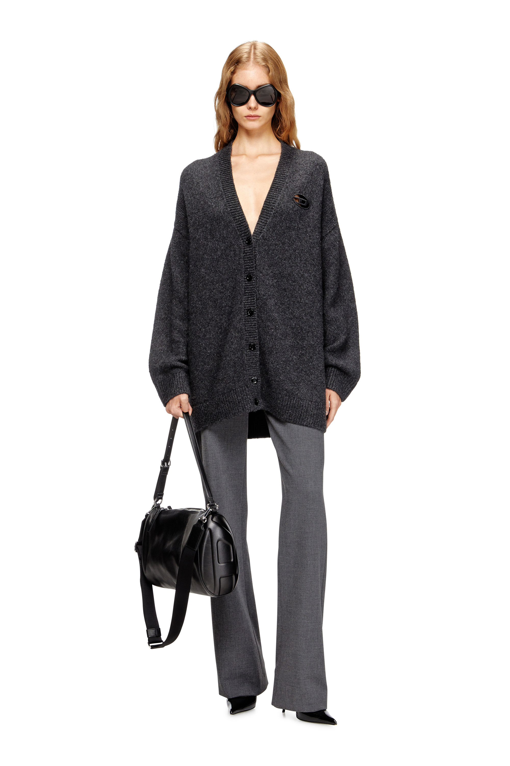 Diesel - M-AREELA, Woman's Cardigan in wool and alpaca blend in Black/Grey - 1