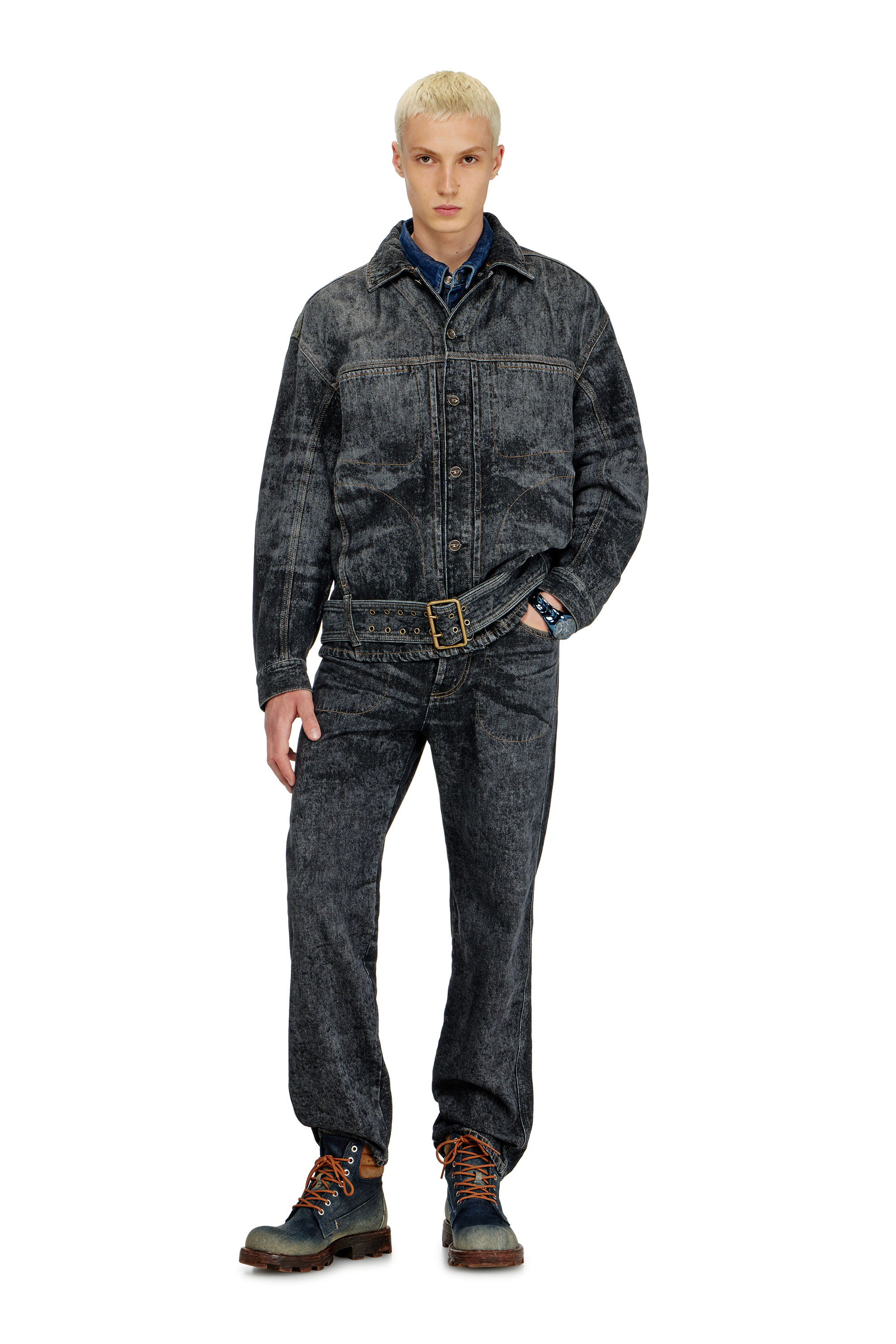 Diesel - D-VALERO-S, Man's Biker-inspired denim jacket in Black/Dark grey - 2