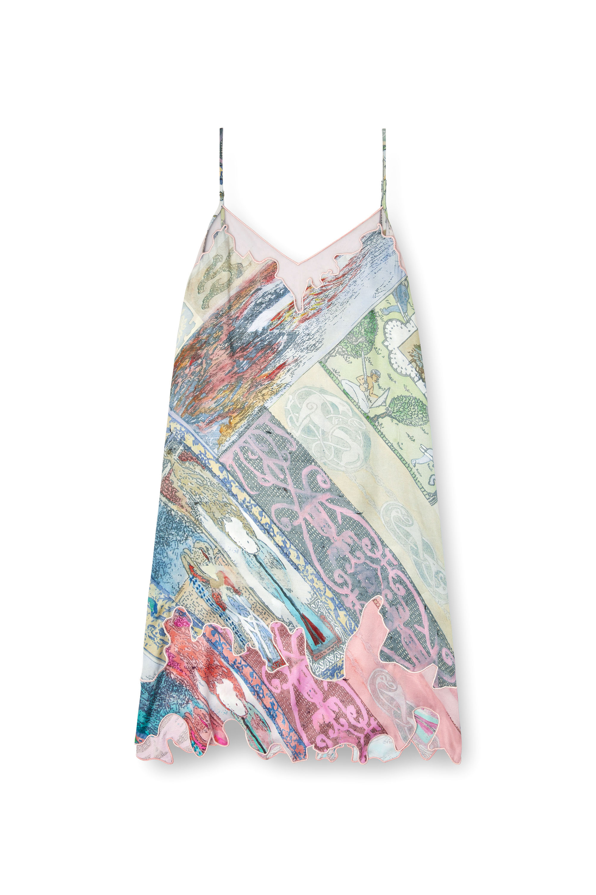 Diesel - D-ARIA, Woman's Viscose slip dress with Heraldic print in Green/Pink - 2