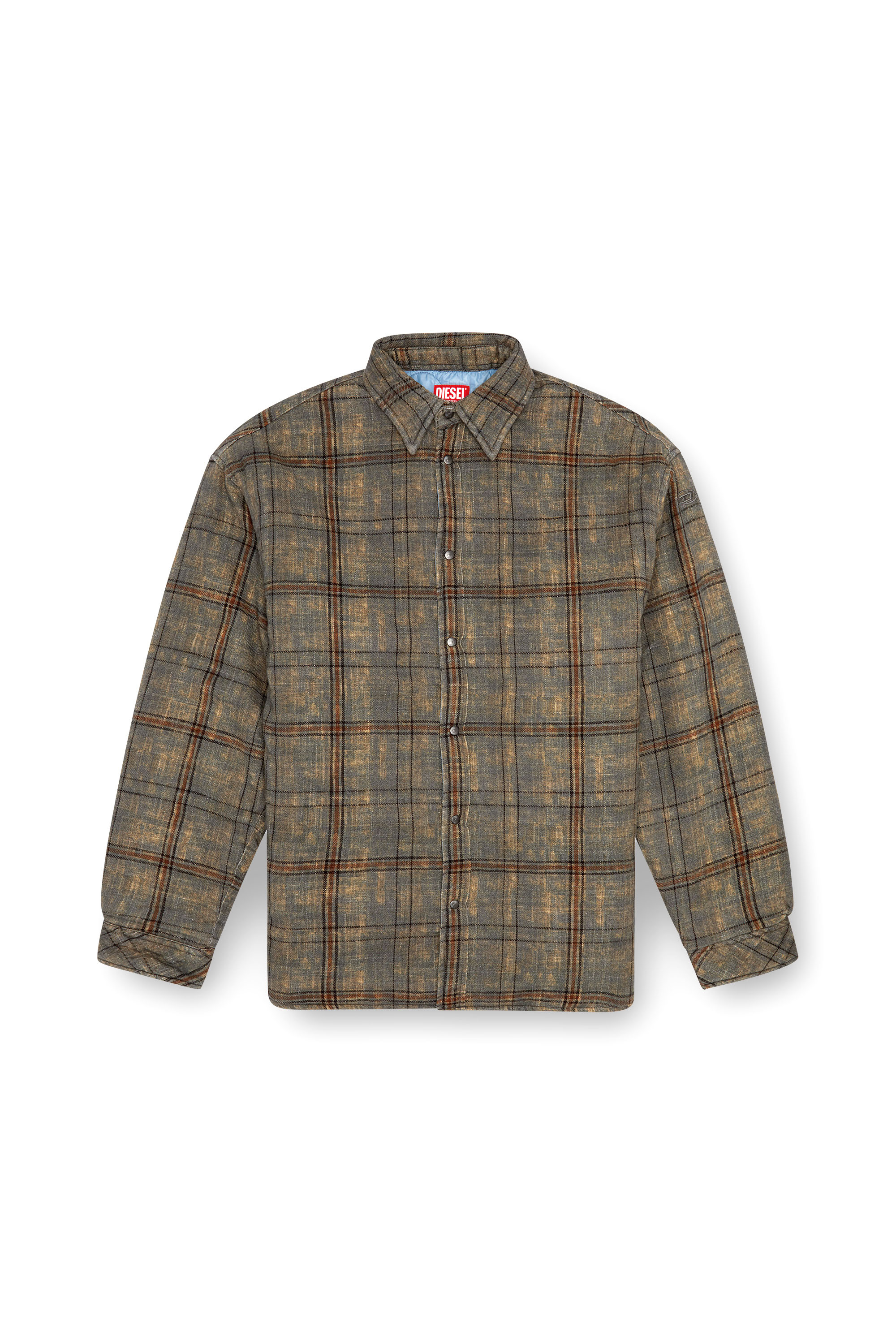 Diesel - S-HAMME, Man's Padded jacket in checked slub cotton in Green/Brown - 3