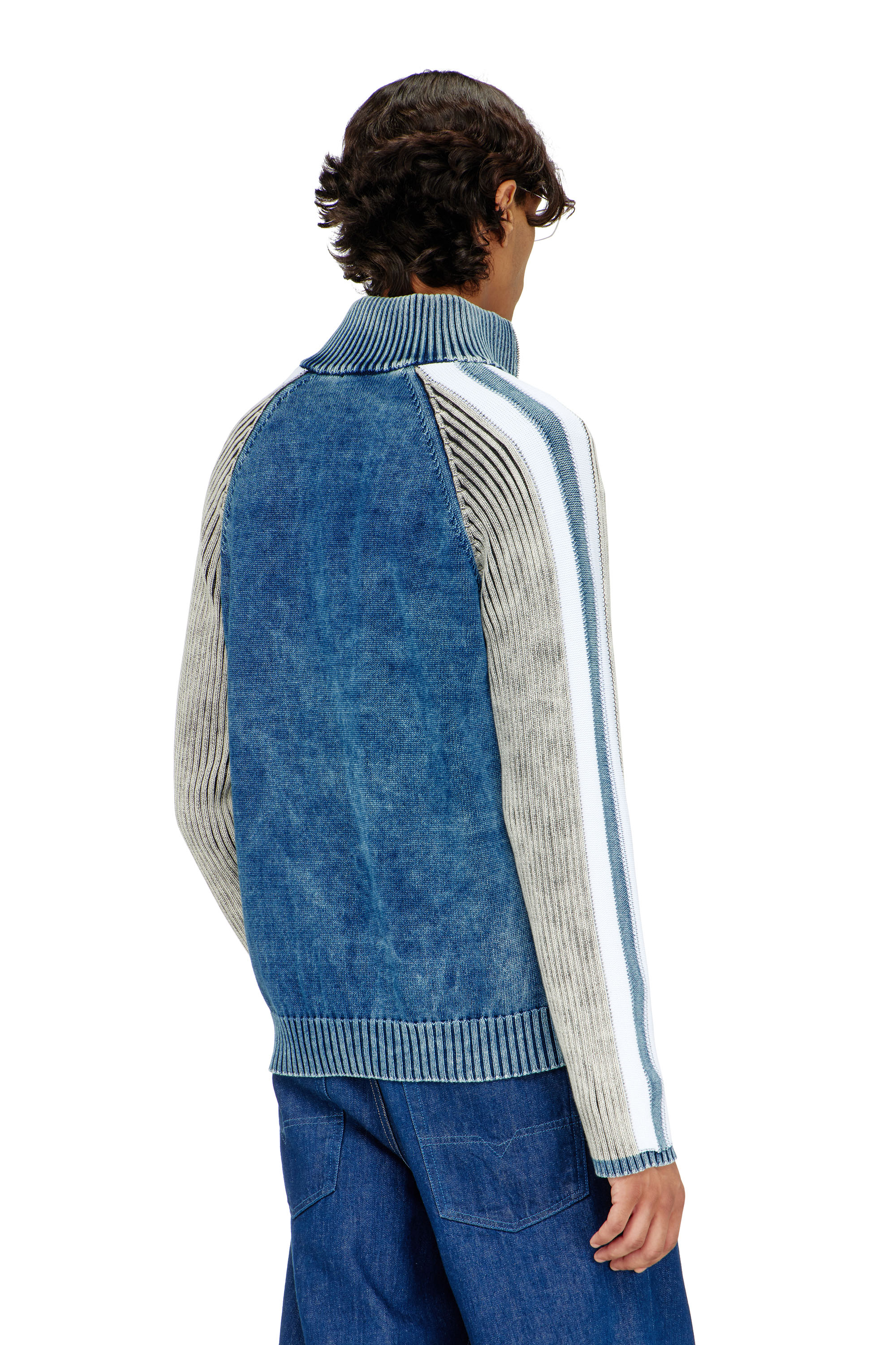 Diesel - K-HERONIMO, Man's Zip-up cardigan with sporty bands in Blue/Grey - 4
